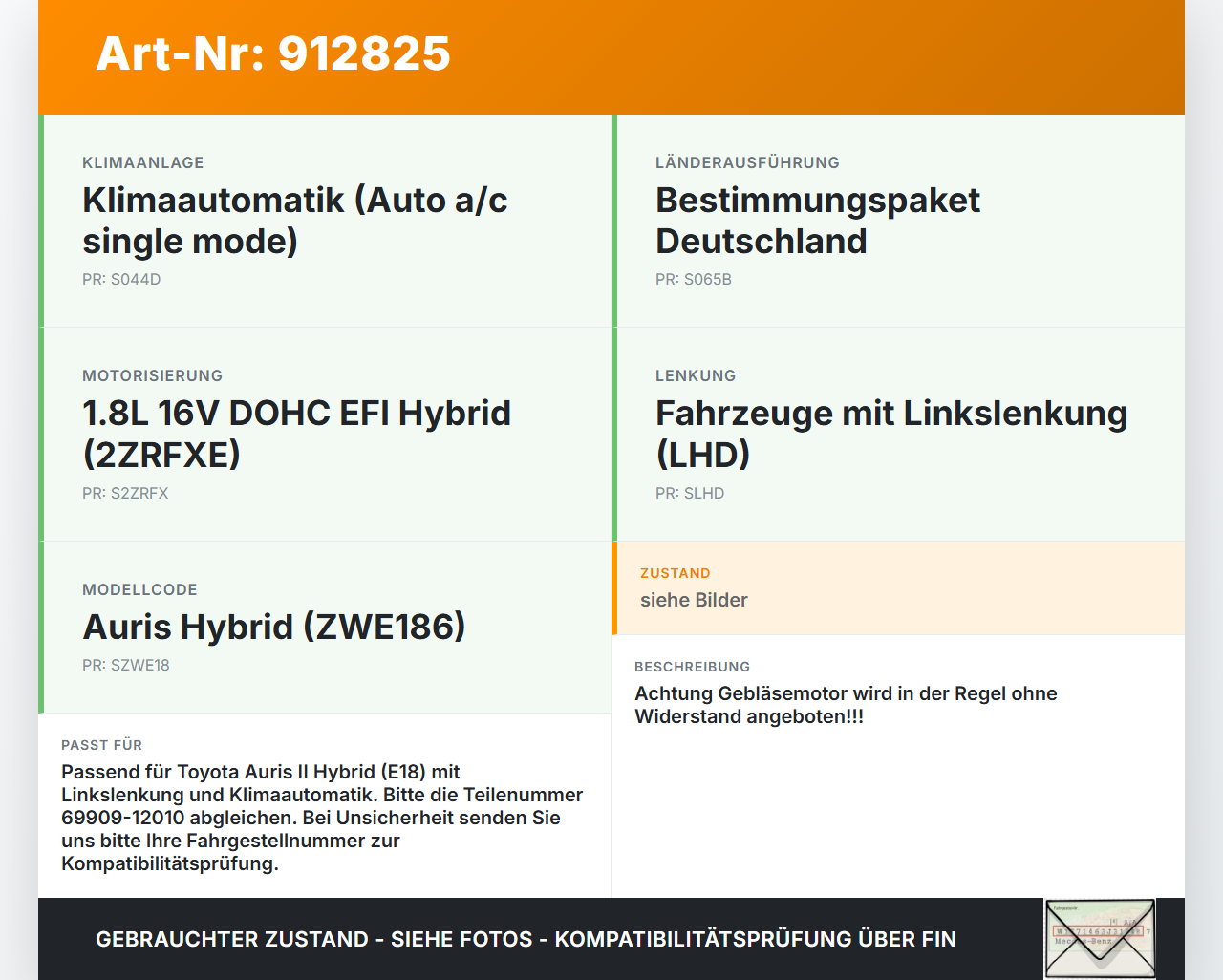 Toyota Auris II E18 15-19 Gebläsemotor Lüftermotor Heizungsgebläse Toyota Auris II E18 15-19 01.06.2016 69909-12010... Vorschau 3