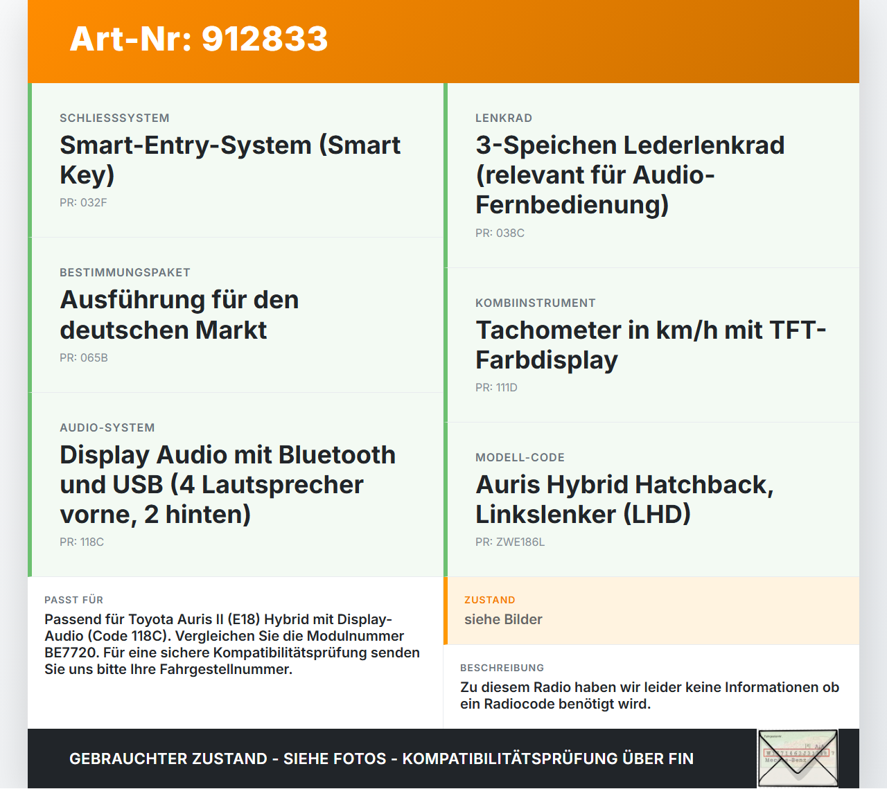Toyota Auris II E18 15-19 Navigationssystem Navi High Module BE7720 Toyota Auris II E18 15-19 01.06.2016... Vorschau 3