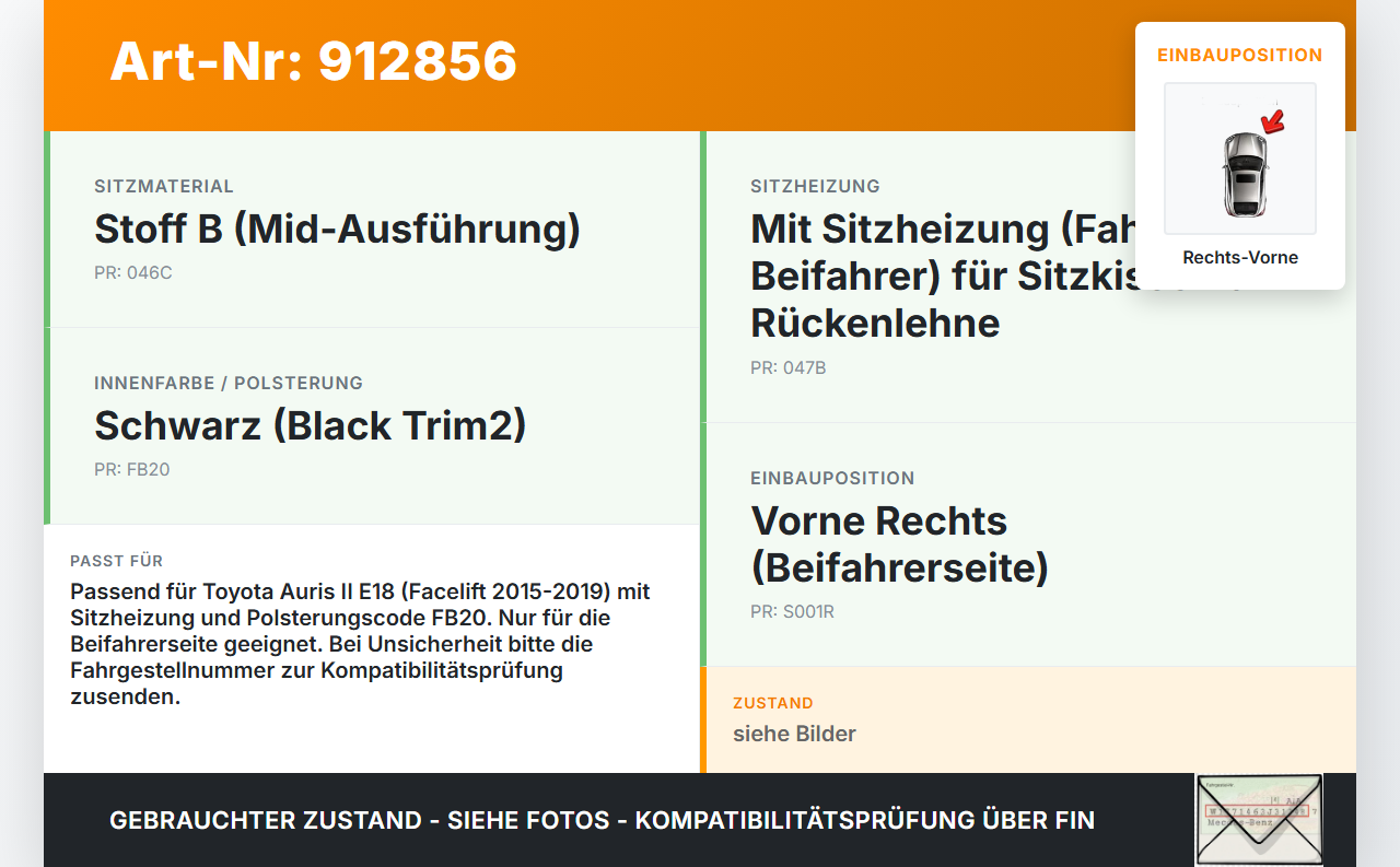 Toyota Auris II E18 15-19 5T Sitzpolster für Beifahrersitz Rechts Vorne beheizt Black Trim2 Toyota Auris II E18... Vorschau 3