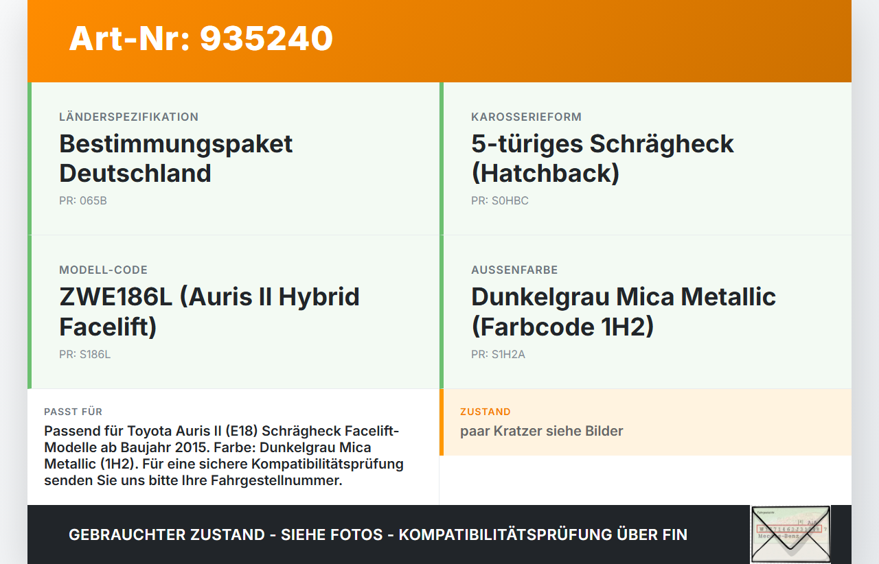 Toyota Auris II E18 15-19 Tankdeckel Tankklappe 1H2 Toyota Auris II E18 15-19 01.06.2016 7735002100 gebraucht Vorschau 3