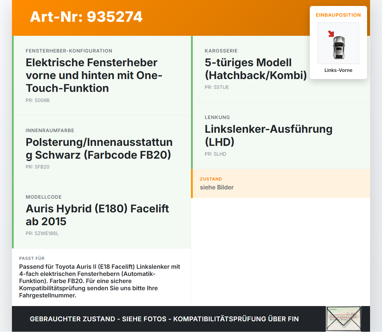 Toyota Auris II E18 15-19 5T Blende für Fensterheberschalter Links Vorne Toyota Auris II E18 15-19 01.06.2016 gebraucht Vorschau 3
