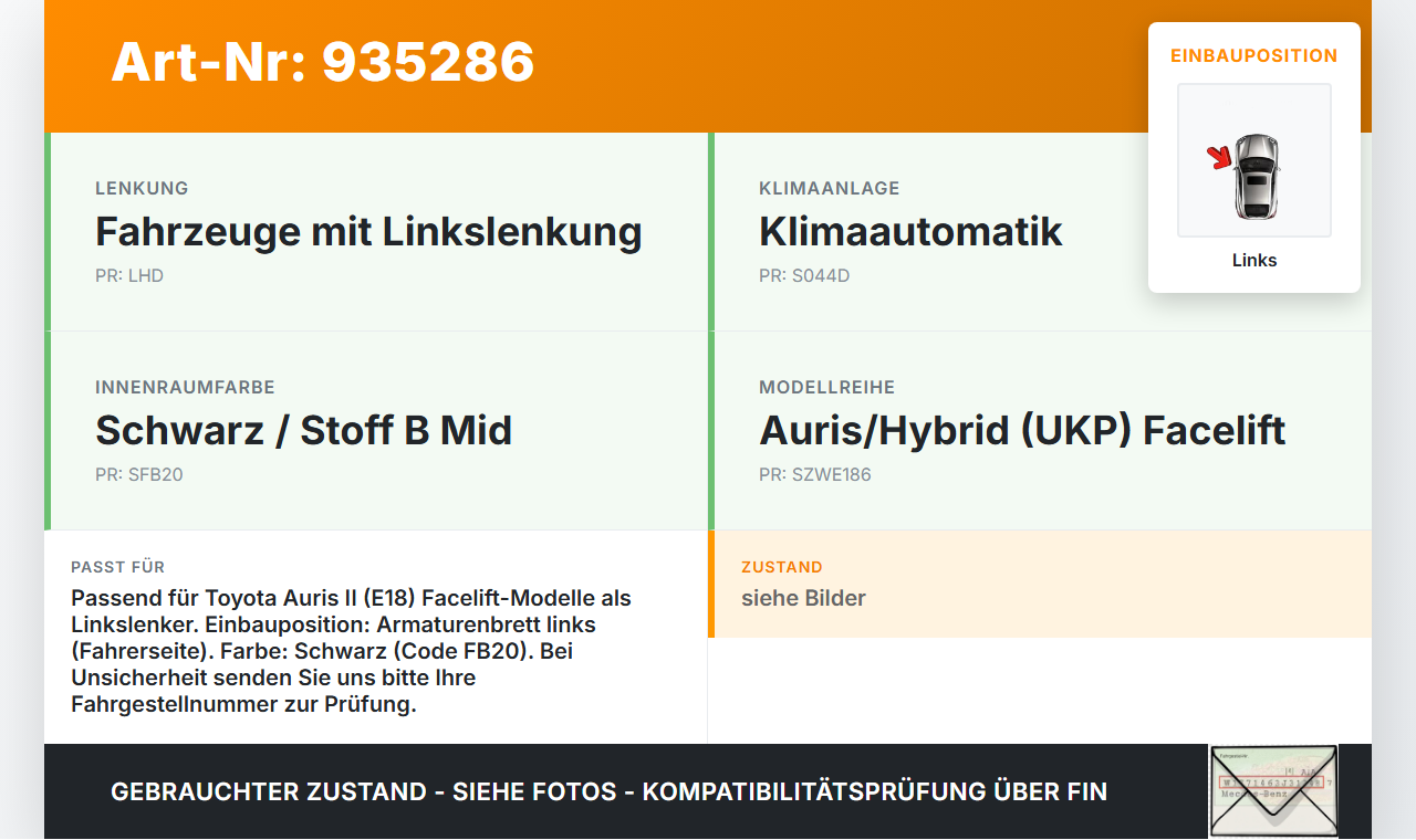 Toyota Auris II E18 15-19 Luftdusche Luftdüse Links Toyota Auris II E18 15-19 01.06.2016 gebraucht Vorschau 3