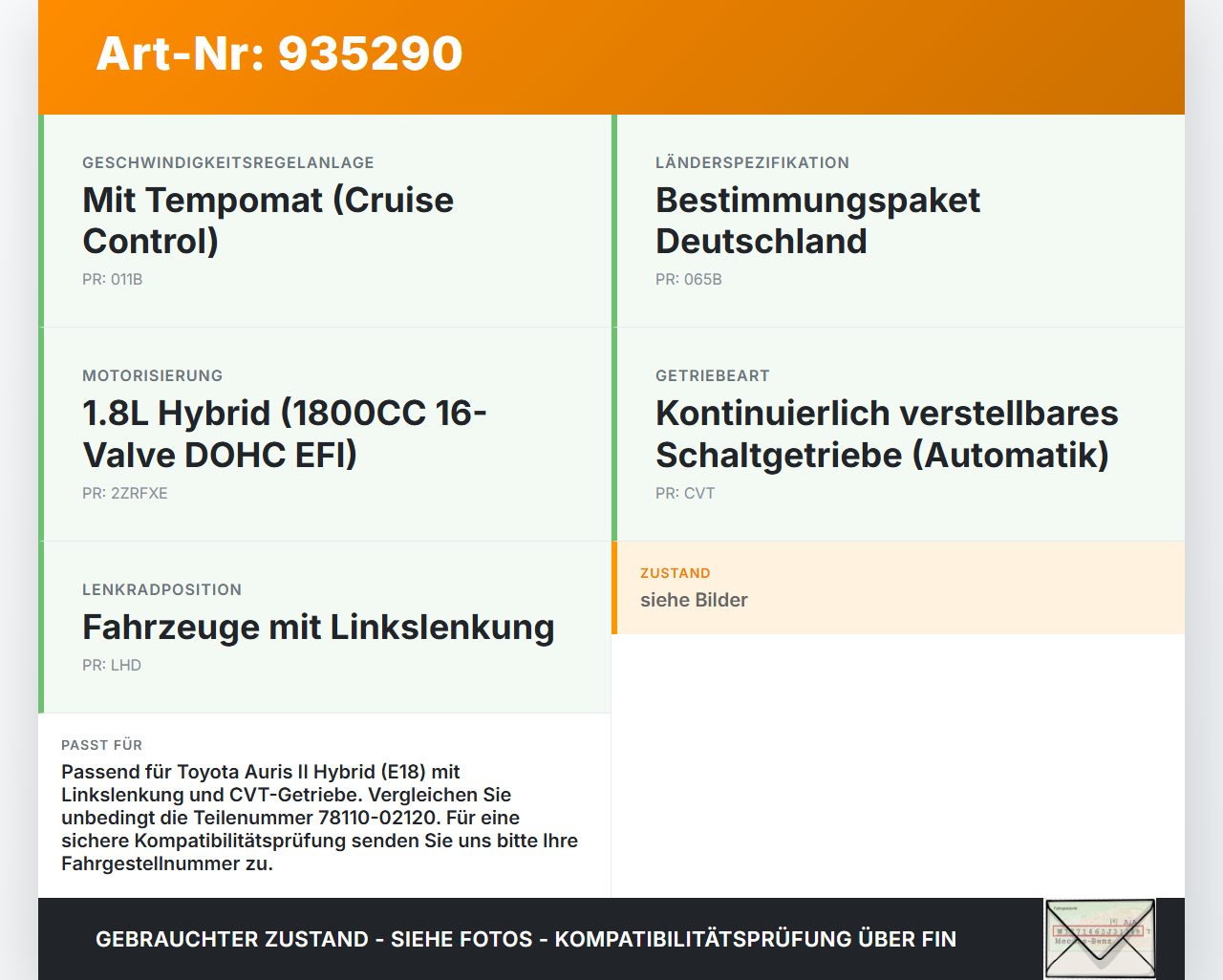 Toyota Auris II E18 15-19 Hybrid 1,8 73KW Gaswertgeber Gaspedal Toyota Auris II E18 15-19 01.06.2016 7811002120... Vorschau 3