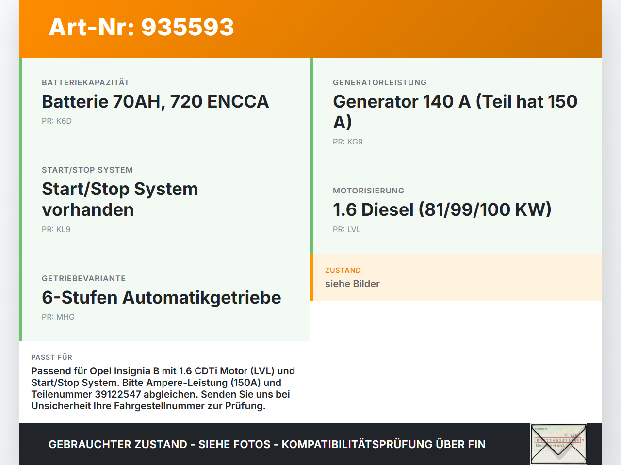 Opel Insignia B Z18 17-20 CDTi 1,6 100KW Lichtmaschine Generator 150A 14V Opel Insignia B Z18 17-20 18.07.2018... Vorschau 3