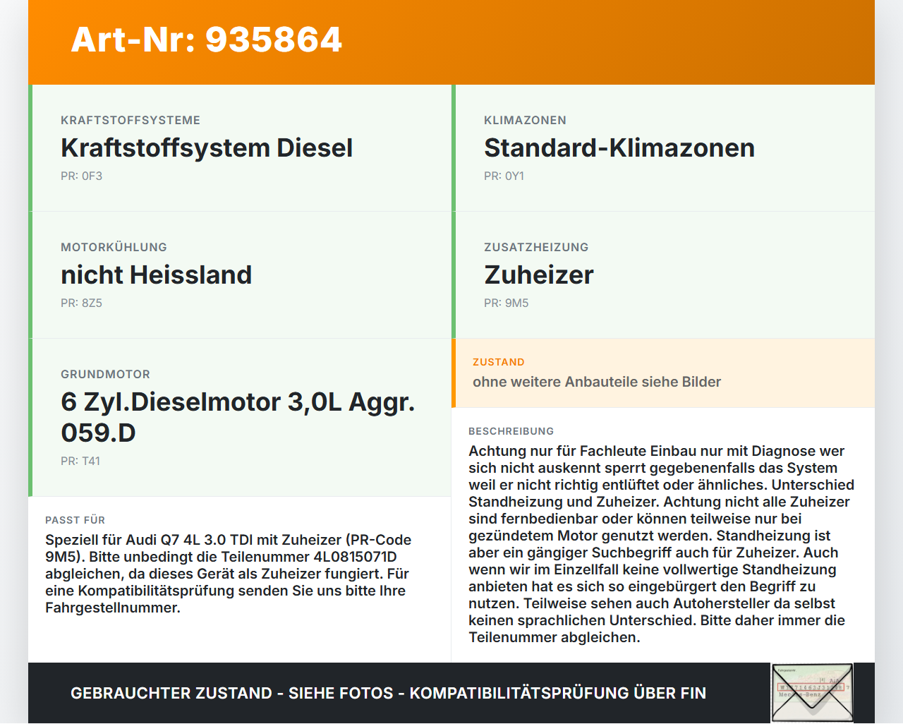 Audi Q7 4L 05-09 Standheizung Zusatzheizung Heizgerät Orig. Webasto Audi Q7 4L 05-09 05.11.2007 4L0815071F... Vorschau 3