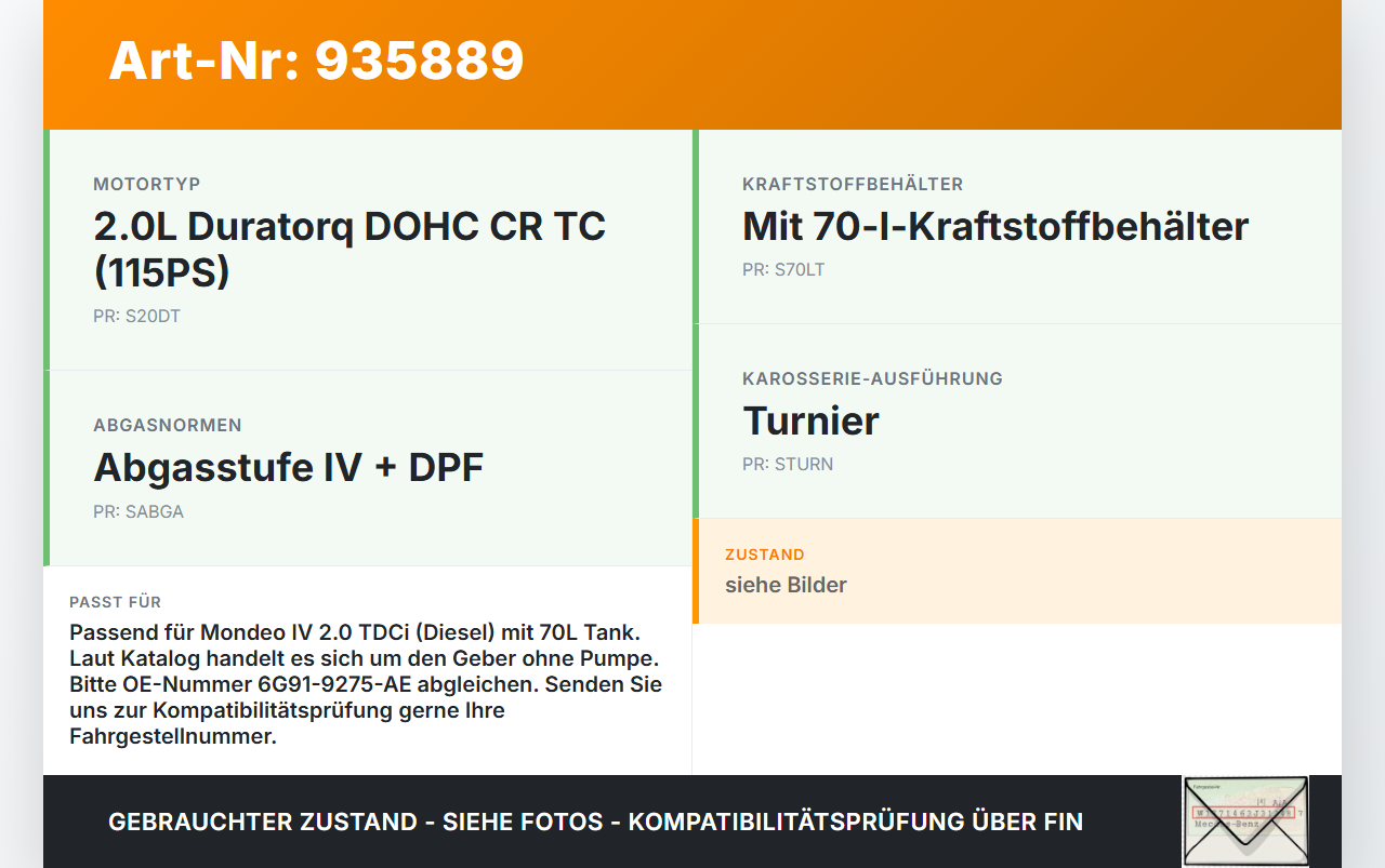 Ford Mondeo IV 4 07-10 TDCi 2,0 85KW Kraftstoffpumpe Kraftstoff Förderpumpe Tankgeber Ford Mondeo IV 4 07-10... Vorschau 3