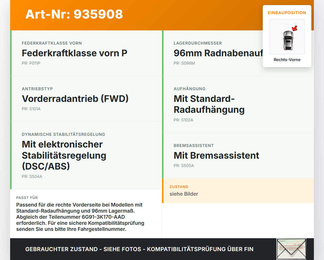 Ford Mondeo IV 4 07-10 TDCi 2,0 Achsschenkel Radnabe mit ABS Rechts Vorne 96MM Ford Mondeo IV 4 07-10 23.10.2008... Vorschau 3