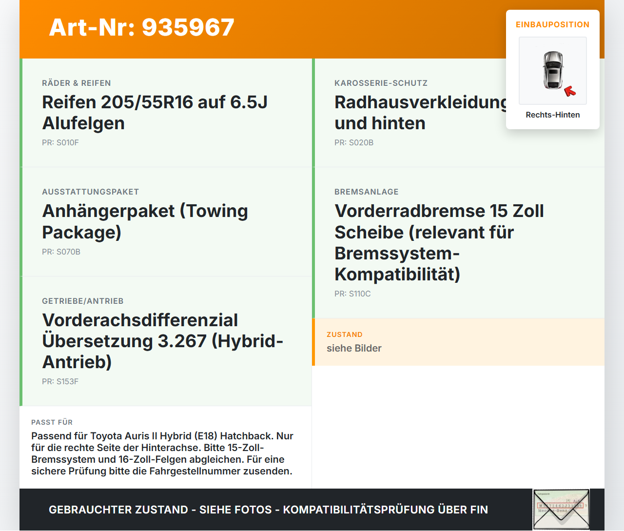 Toyota Auris II E18 15-19 5T Hybrid 1,8 73KW Achsschenkel Radnabe Rechts Hinten Toyota Auris II E18 15-19... Vorschau 3