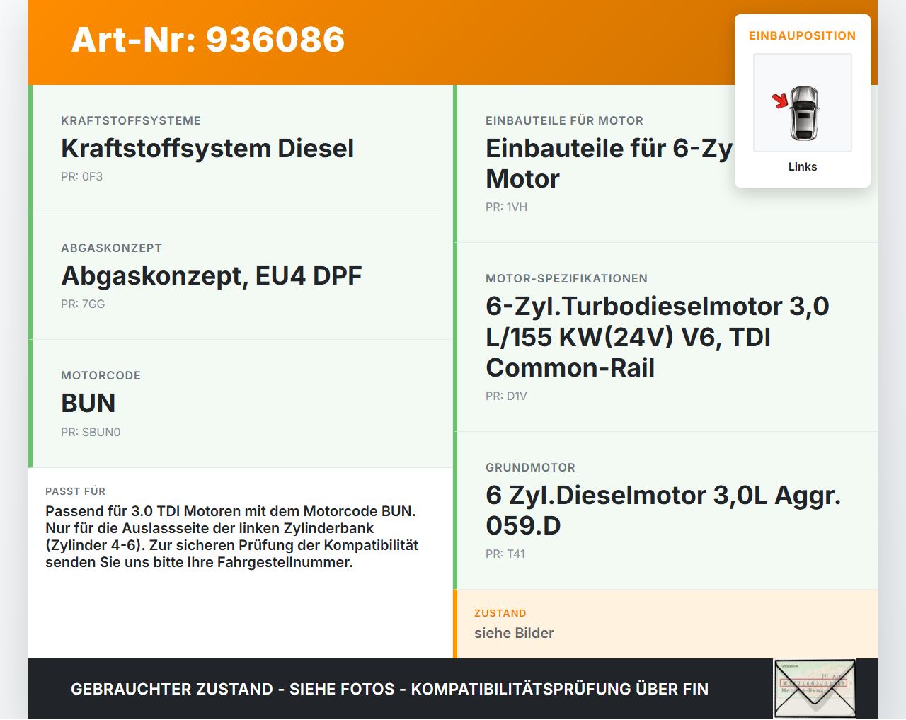 Audi Q7 4L 05-09 TDI 3,0 155KW BUN Nockenwelle Links Auslass 4-6 Audi Q7 4L 05-09 05.11.2007 030340629 059109009BL... Vorschau 3
