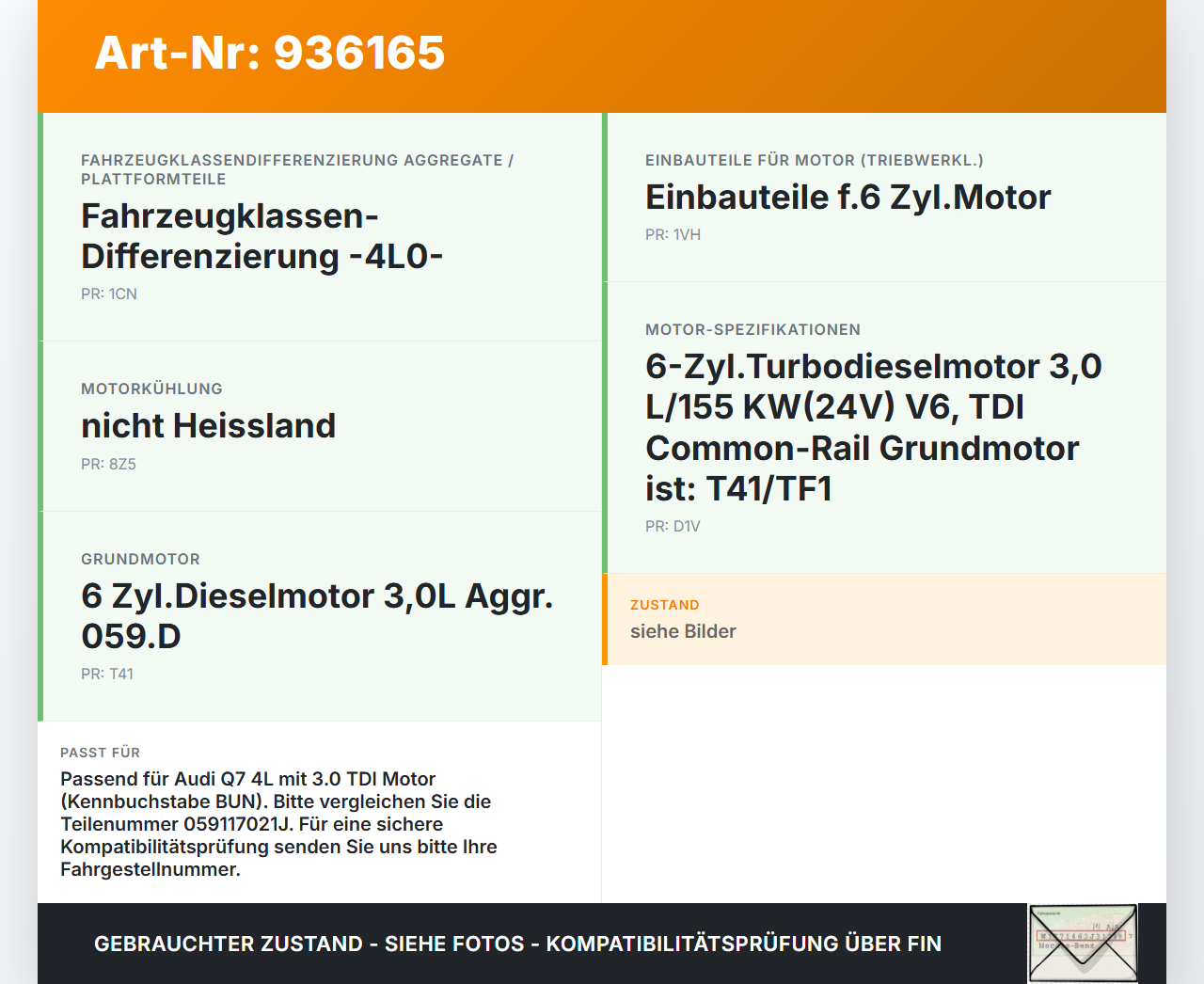 Audi Q7 4L 05-09 TDI 3,0 155KW Ölkühler Audi Q7 4L 05-09 05.11.2007 059117021J gebraucht Vorschau 3