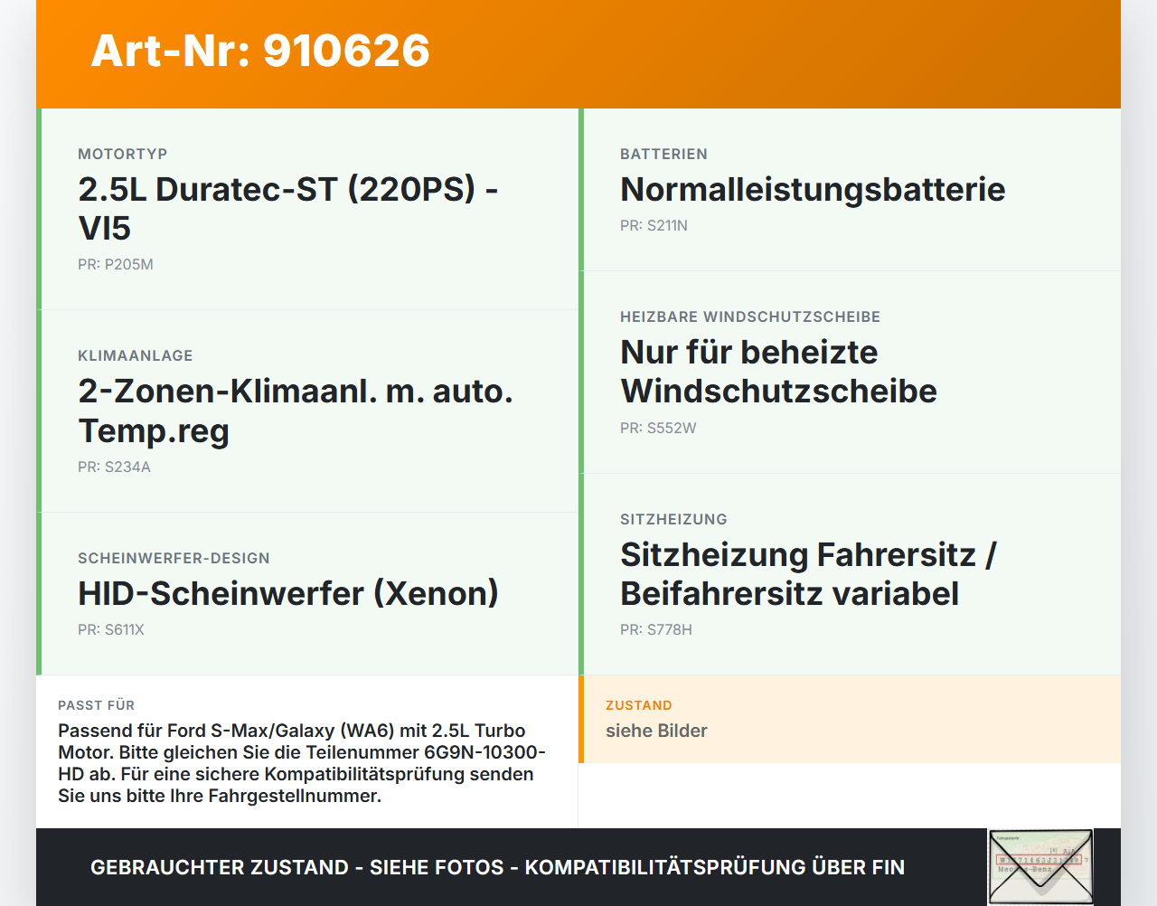 Ford S-Max WA6 06-10 2,5T 162KW Lichtmaschine Generator Ford S-Max WA6 06-10 18.07.2006 RE6G9N-10300-HD... Vorschau 3