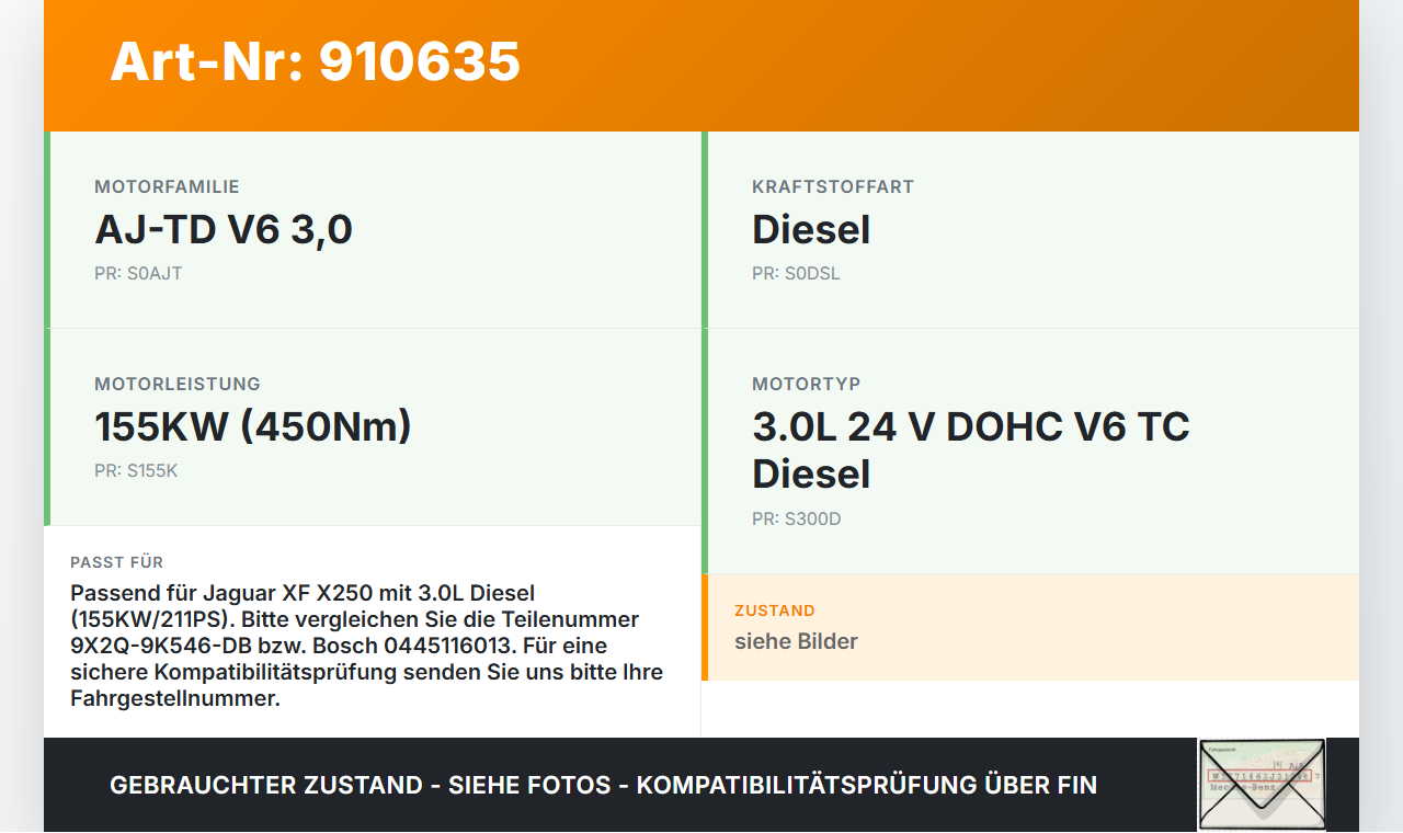 Jaguar XF X250 09-15 3,0d 155KW Injektor Einspritzdüse Zyl.1 Jaguar XF X250 09-15 25.03.2009 9X2Q-9K546-DB... Vorschau 3
