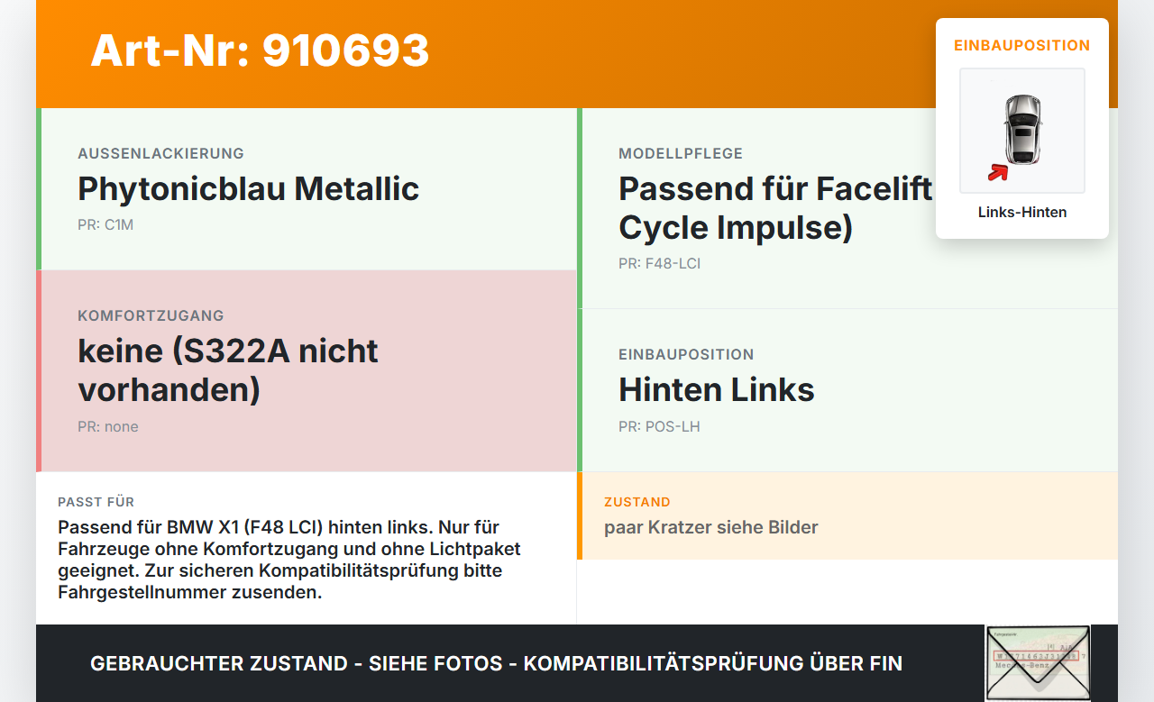 BMW X1 F48 x25e LCI 17-22 Türgriff Griff aussen Links Hinten C1M BMW X1 F48 x25e LCI 17-22 31.01.2020 7396305... Vorschau 3