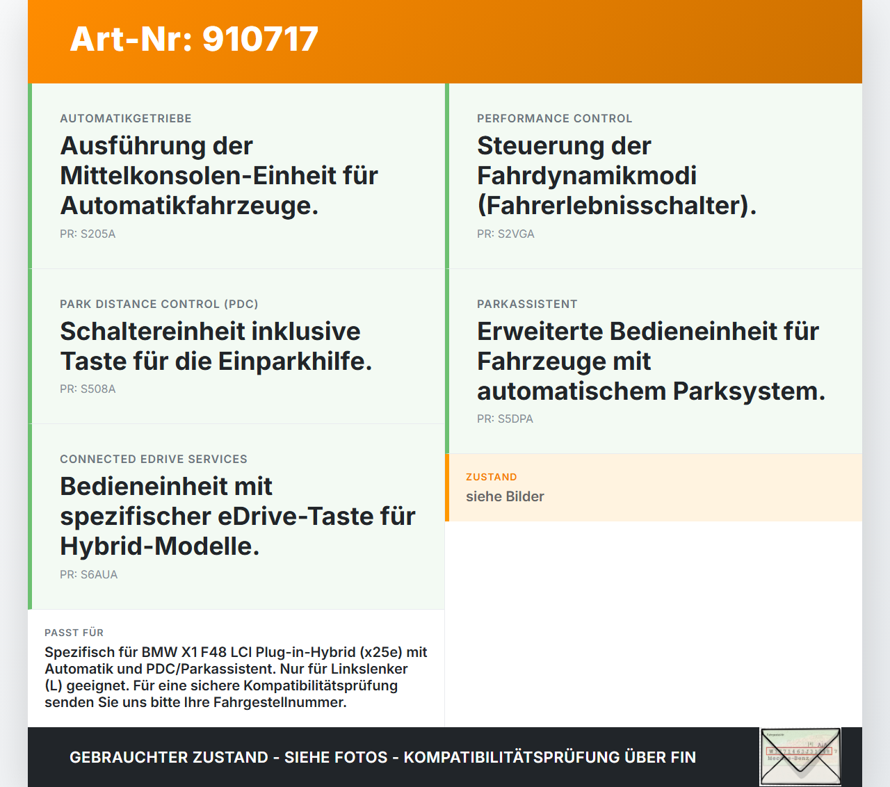 BMW X1 F48 x25e LCI 17-22 Schalter ESP Off Fahrmodi BMW X1 F48 x25e LCI 17-22 31.01.2020 9374836 9374836-02... Vorschau 3