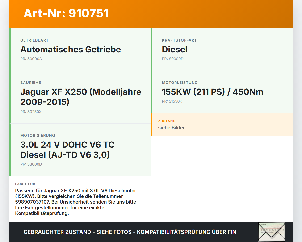 Jaguar XF X250 09-15 3,0d 155KW Ölkühler Jaguar XF X250 09-15 25.03.2009 C2P12397 598907037107 gebraucht Vorschau 3