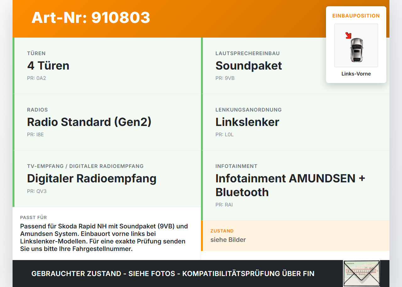 Skoda Rapid NH 12-19 Lautsprecher Links Vorne Skoda Rapid NH 12-19 12.01.2017 5JA035411D gebraucht Vorschau 3