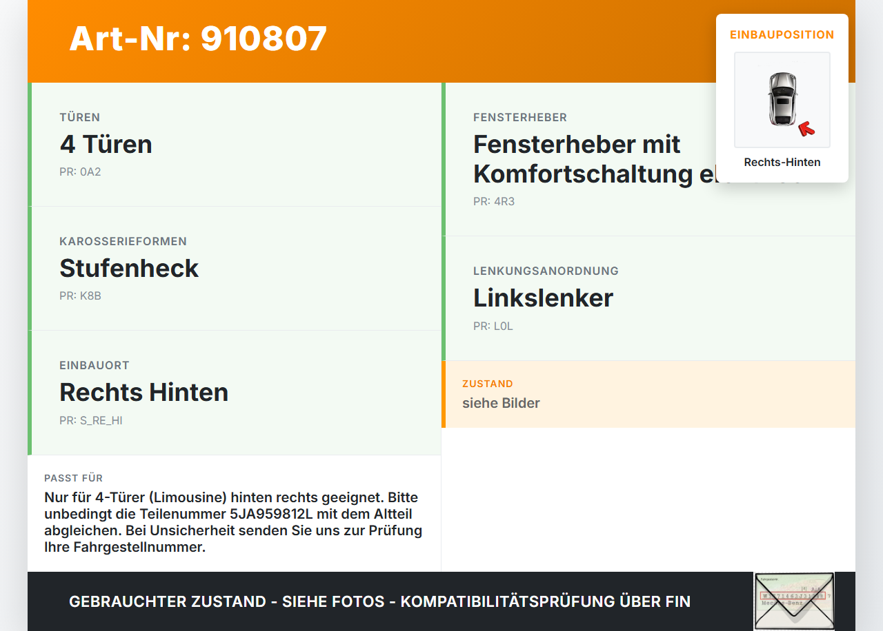 Skoda Rapid NH 12-19 Lim Fensterhebermotor Rechts Hinten Skoda Rapid NH 12-19 12.01.2017 5JA959812L gebraucht Vorschau 3