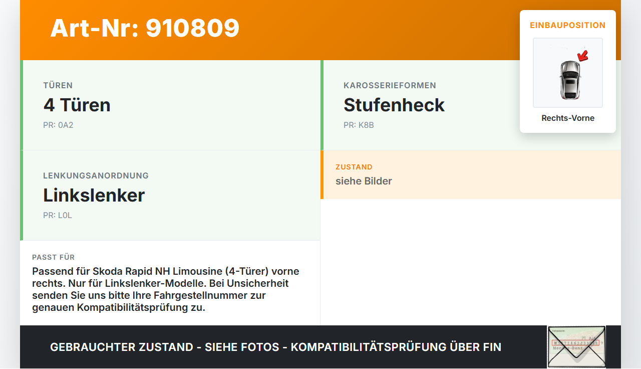 Skoda Rapid NH 12-19 Lim Türfangband Türbremse Türanschlag Rechts Vorne Skoda Rapid NH 12-19 12.01.2017 5JA837249E... Vorschau 3