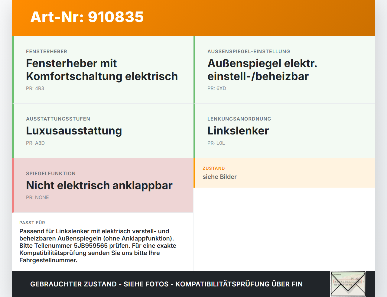 Skoda Rapid NH 12-19 Spiegelverstellung Aussenspiegel Schalter Skoda Rapid NH 12-19 12.01.2017 5JB959565 gebraucht Vorschau 3