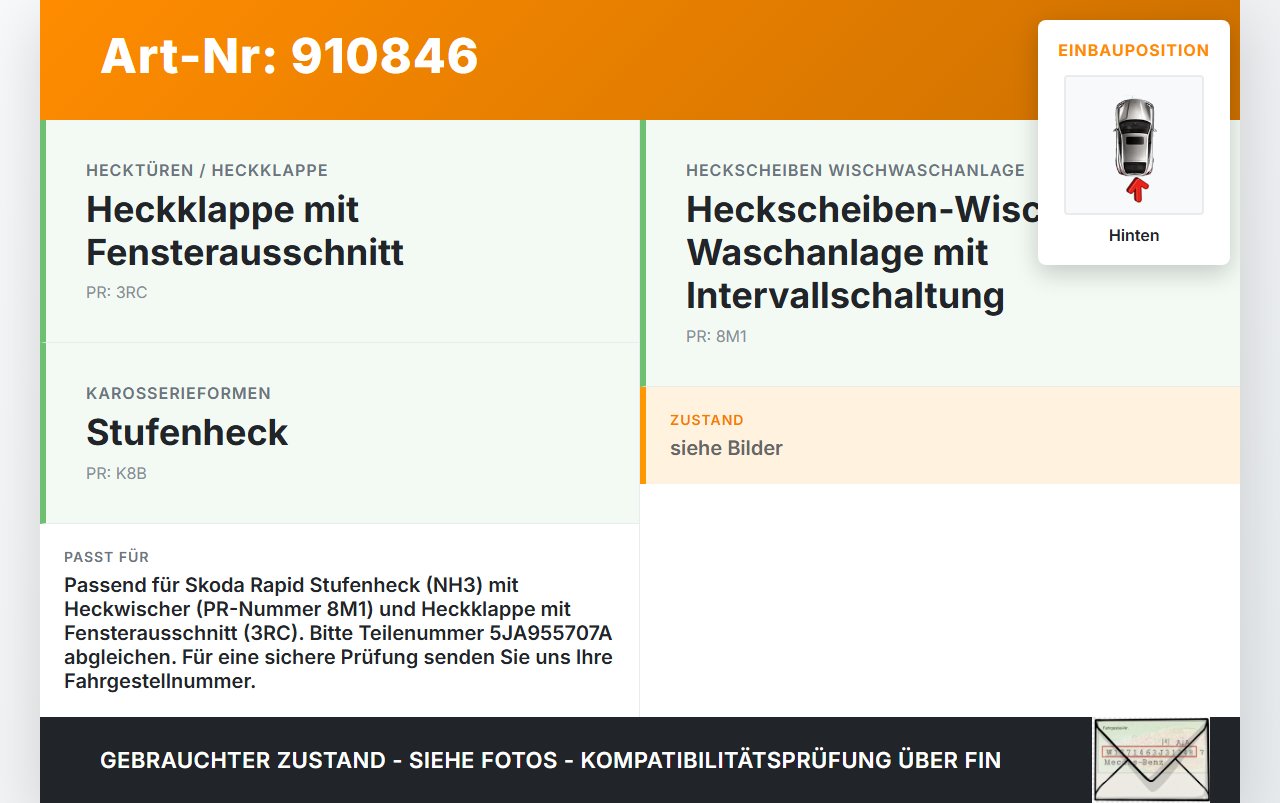 Skoda Rapid NH 12-19 Lim Heckwischer Scheibenwischer Hinten Wischarm Skoda Rapid NH 12-19 12.01.2017 5JA955707A... Vorschau 3