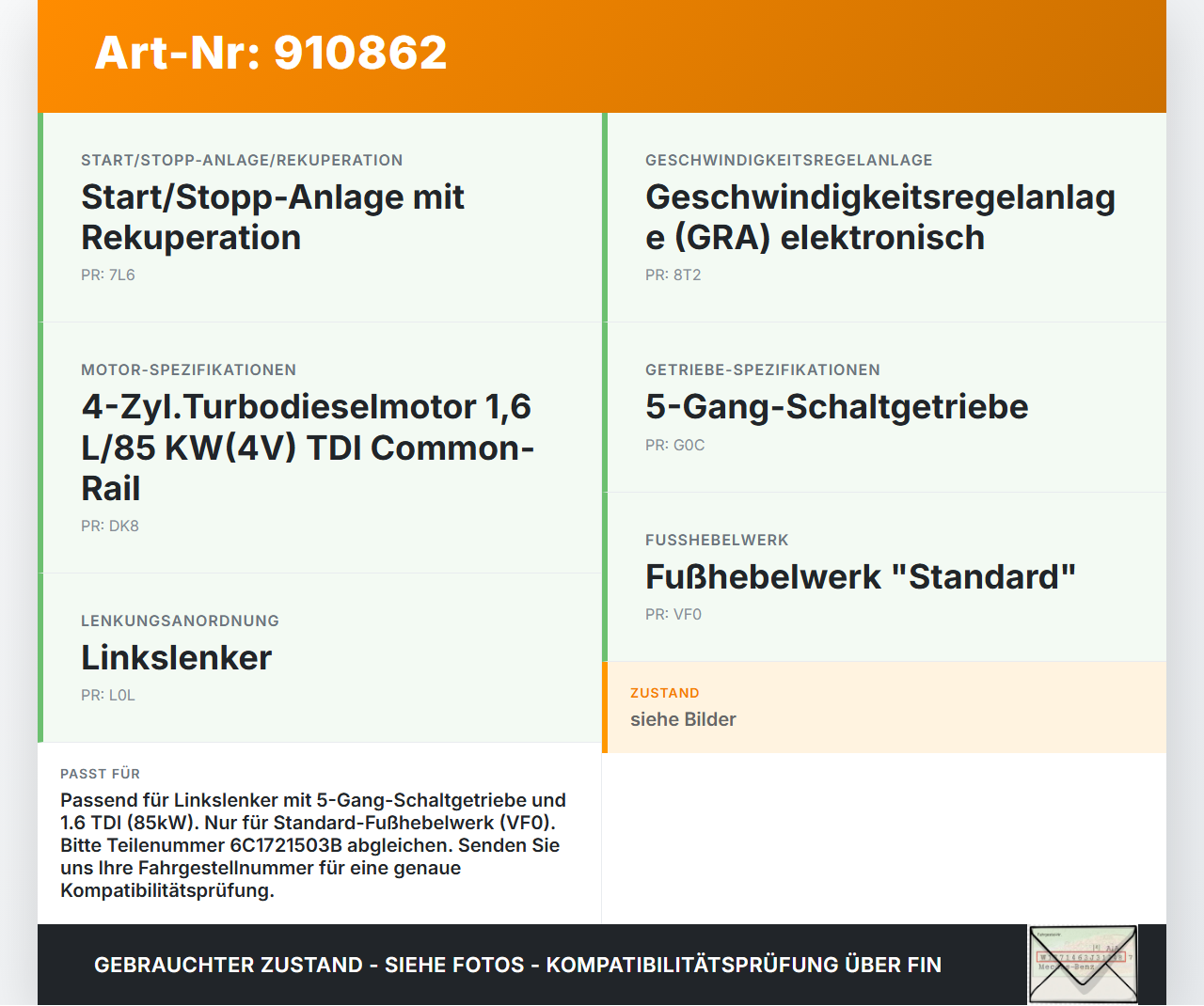 Skoda Rapid NH 12-19 TDI 1,6 85KW Gaswertgeber Gaspedal Skoda Rapid NH 12-19 12.01.2017 6C1721503B 028075522 gebraucht Vorschau 3