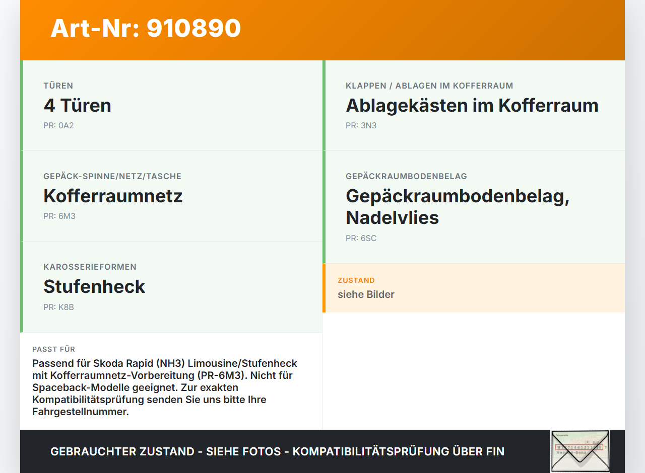 Skoda Rapid NH 12-19 Lim Netz Sicherungsnetz Laderaumnetz Skoda Rapid NH 12-19 12.01.2017 5JA017700 gebraucht Vorschau 3