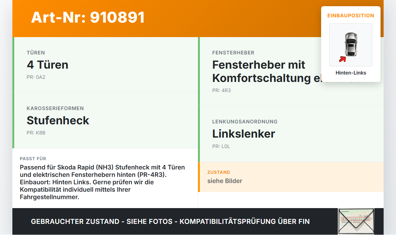Skoda Rapid NH 12-19 Lim Fensterheber o. FH-Motor Hinten Links Skoda Rapid NH 12-19 12.01.2017 5JA839461 gebraucht Vorschau 3