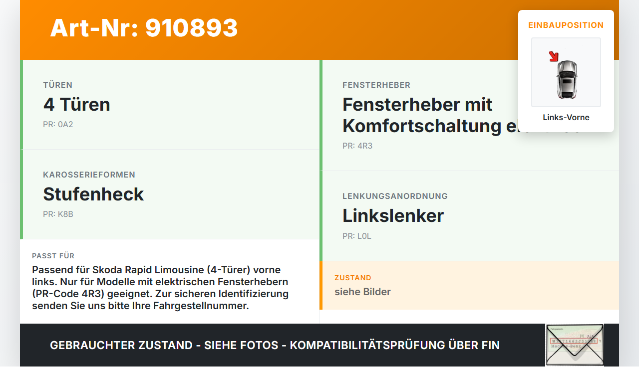 Skoda Rapid NH 12-19 Lim Fensterheber o. FH-Motor Links Vorne Skoda Rapid NH 12-19 12.01.2017 5JA837461 gebraucht Vorschau 3