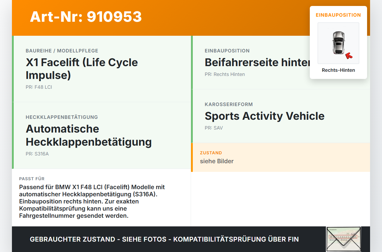 BMW X1 F48 x25e LCI 17-22 Heckklappenscharnier Scharnier für Heckklappe Rechts Hinten BMW X1 F48 x25e LCI 17-22... Vorschau 3