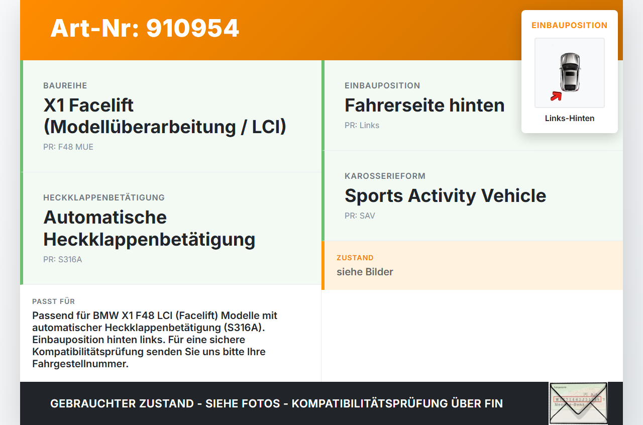 BMW X1 F48 x25e LCI 17-22 Heckklappenscharnier Scharnier für Heckklappe Links Hinten BMW X1 F48 x25e LCI 17-22... Vorschau 3