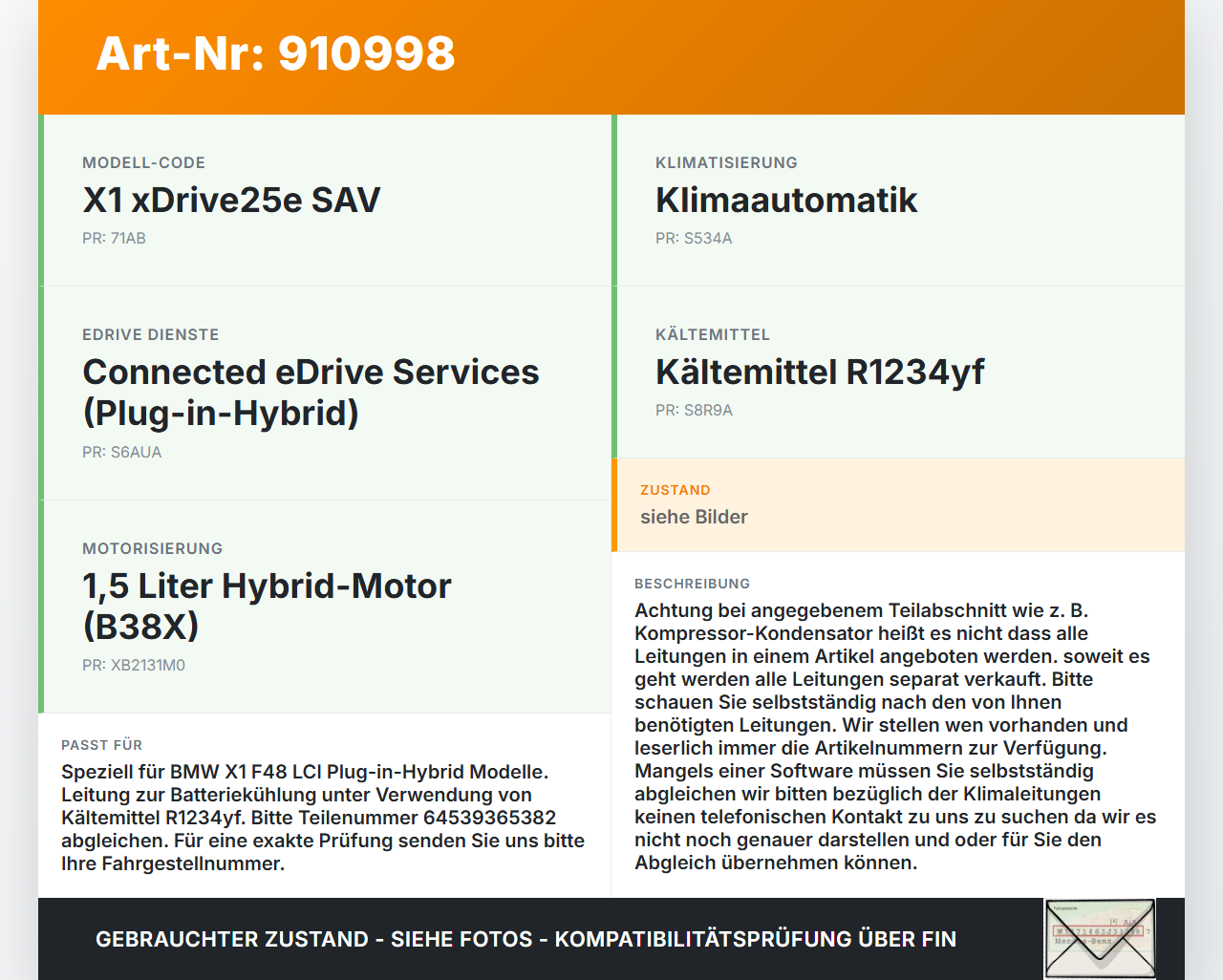 BMW X1 F48 x25e LCI 17-22 PHEV 1,5 92KW Klimaschlauch Klimaleitung Batterie BMW X1 F48 x25e LCI 17-22 31.01.2020... Vorschau 3