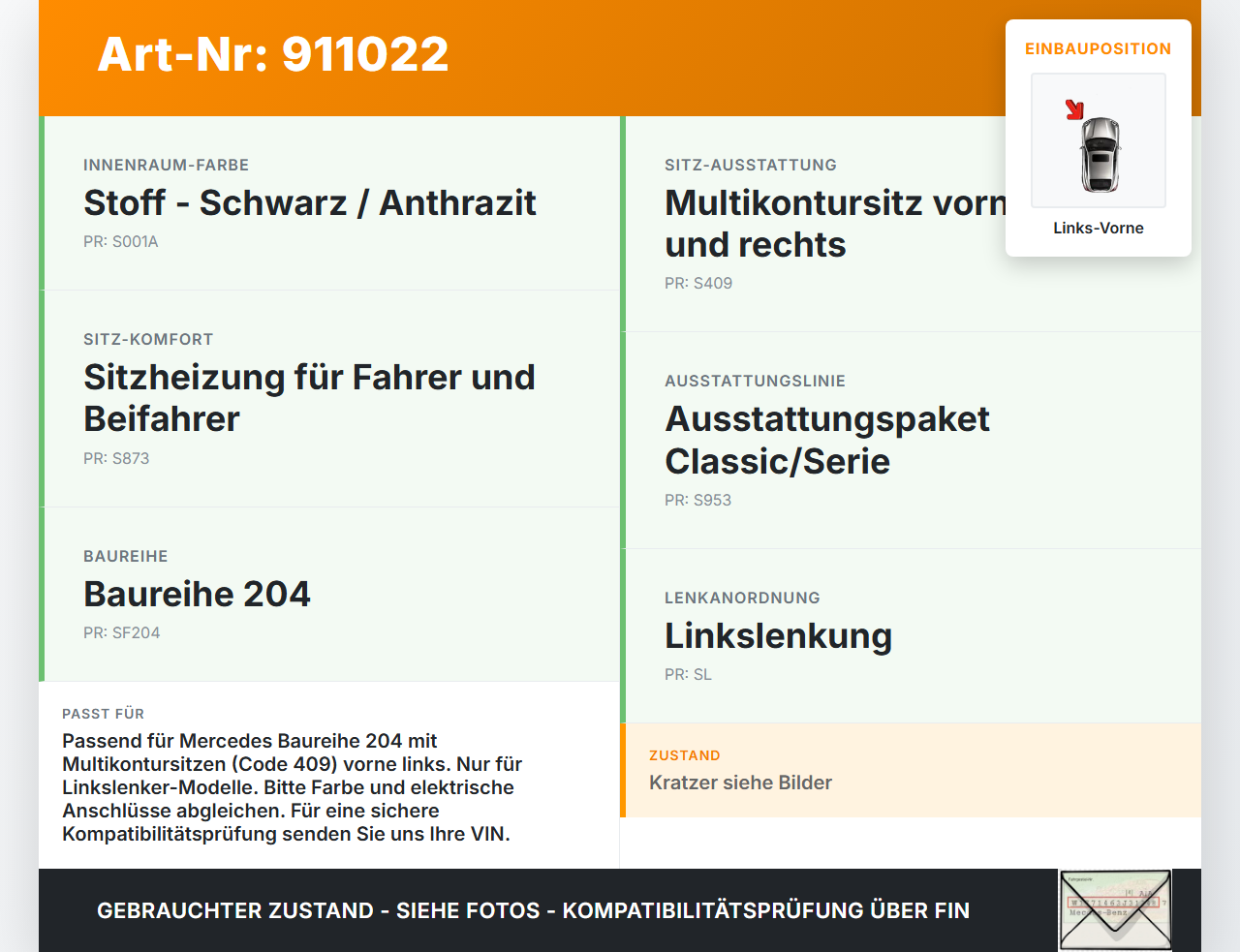 Mercedes S204 W204 C200 08-11 Lordose Verstellung Schalter für Sitz Links Vorne Mercedes S204 W204 C200 08-11... Vorschau 3