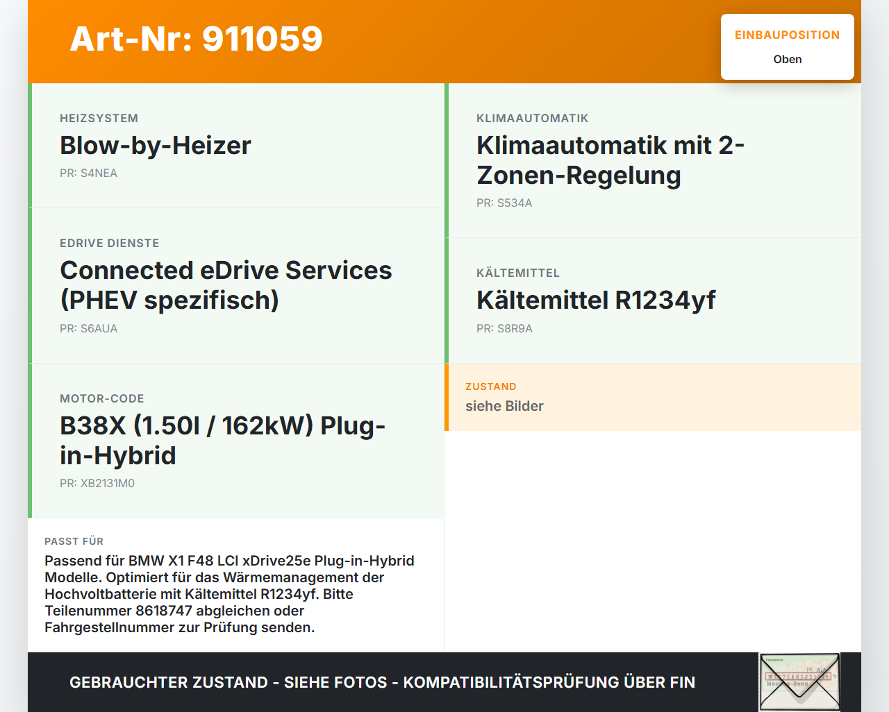 BMW X1 F48 x25e LCI 17-22 Kondensator Kühlkörper für HV Batterie Oben BMW X1 F48 x25e LCI 17-22 31.01.2020 8618747... Vorschau 3