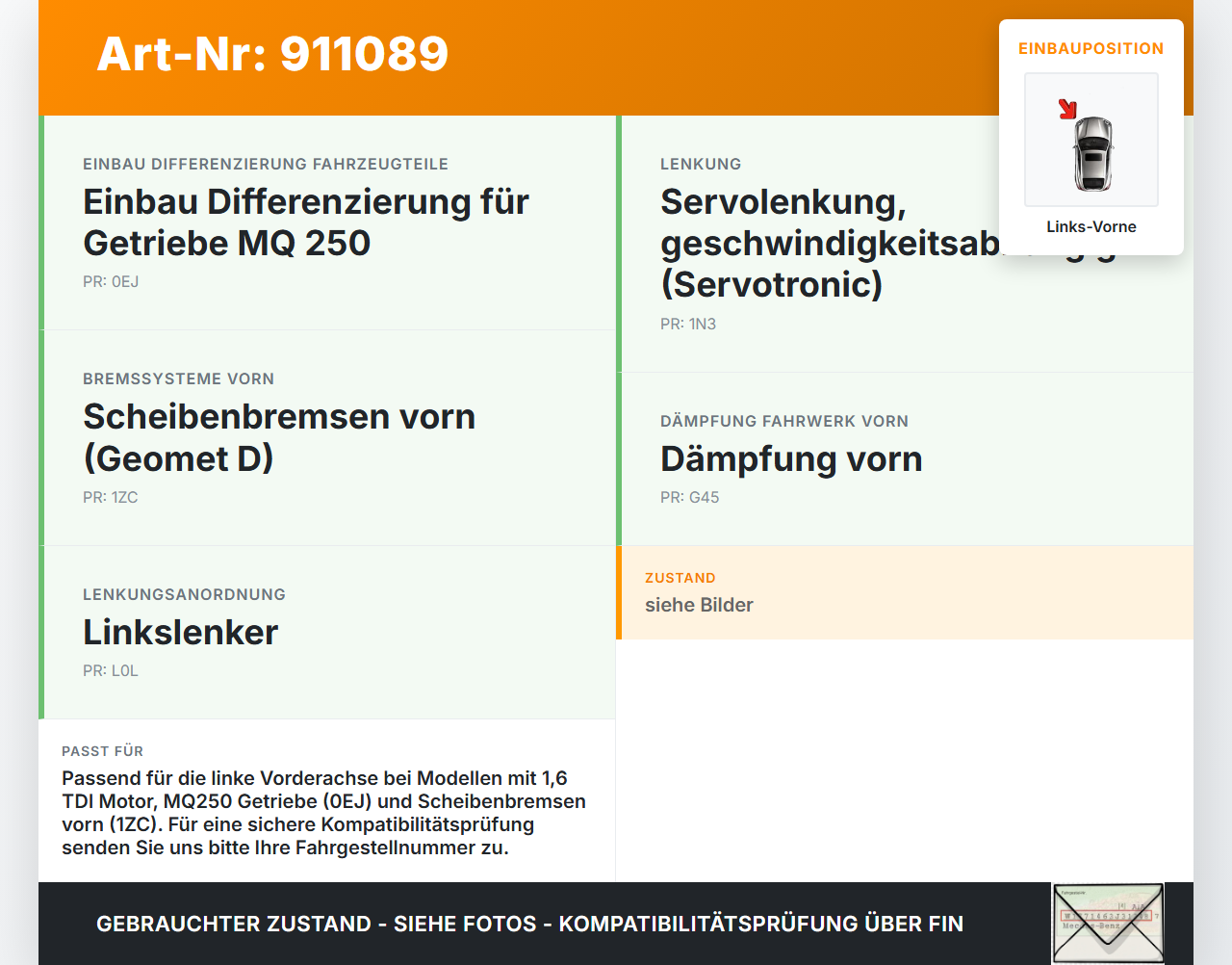 Skoda Rapid NH 12-19 TDI 1,6 85KW Achsschenkel Radnabe Links Vorne Skoda Rapid NH 12-19 12.01.2017 6Q0407255S gebraucht Vorschau 3