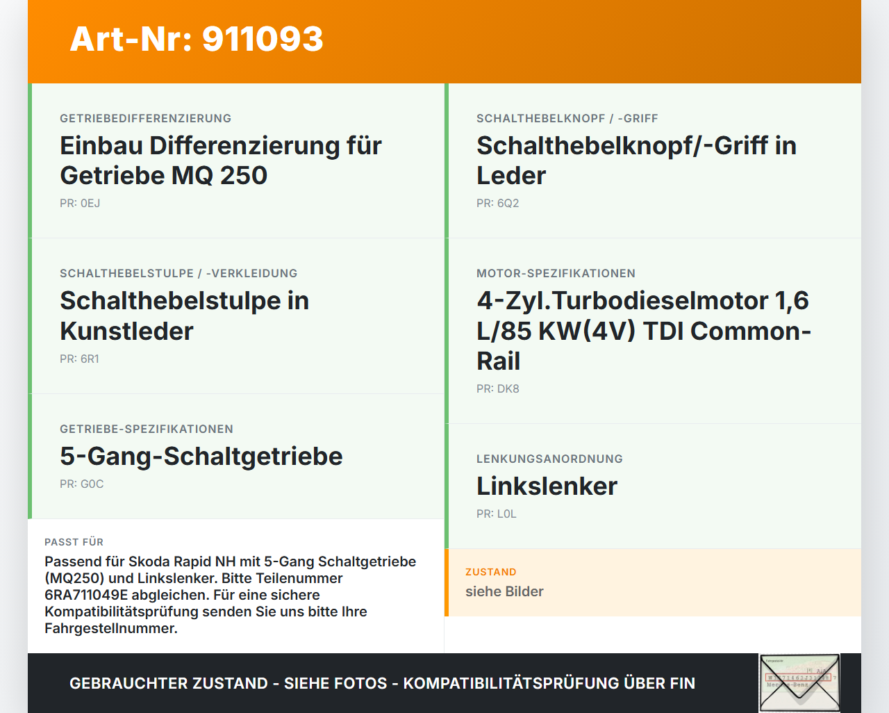 Skoda Rapid NH 12-19 TDI 1,6 85KW Schaltkulisse Schalthebel Skoda Rapid NH 12-19 12.01.2017 6RA711049E gebraucht Vorschau 3