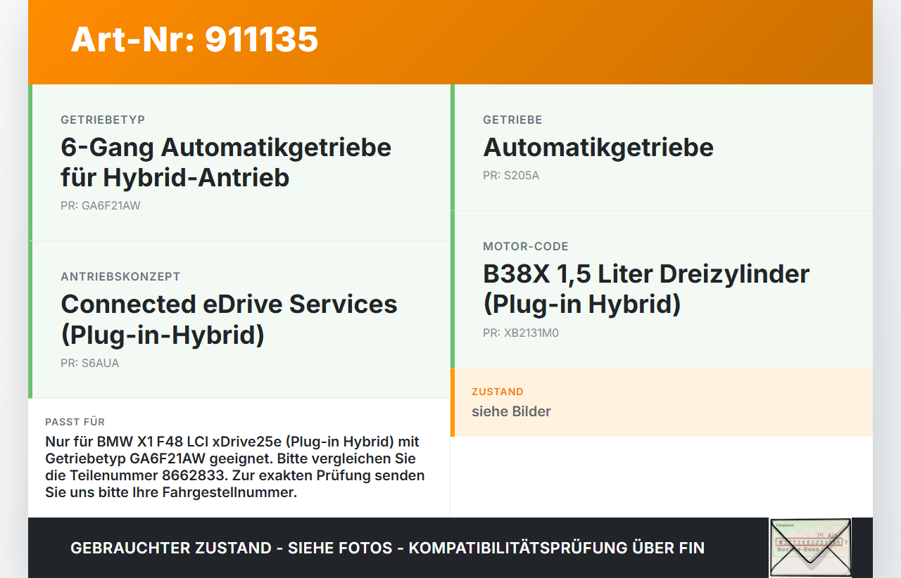 BMW X1 F48 x25e LCI 17-22 PHEV 1,5 92KW Autom Wandler Drehmomentwandler für Getriebe BMW X1 F48 x25e LCI 17-22... Vorschau 3