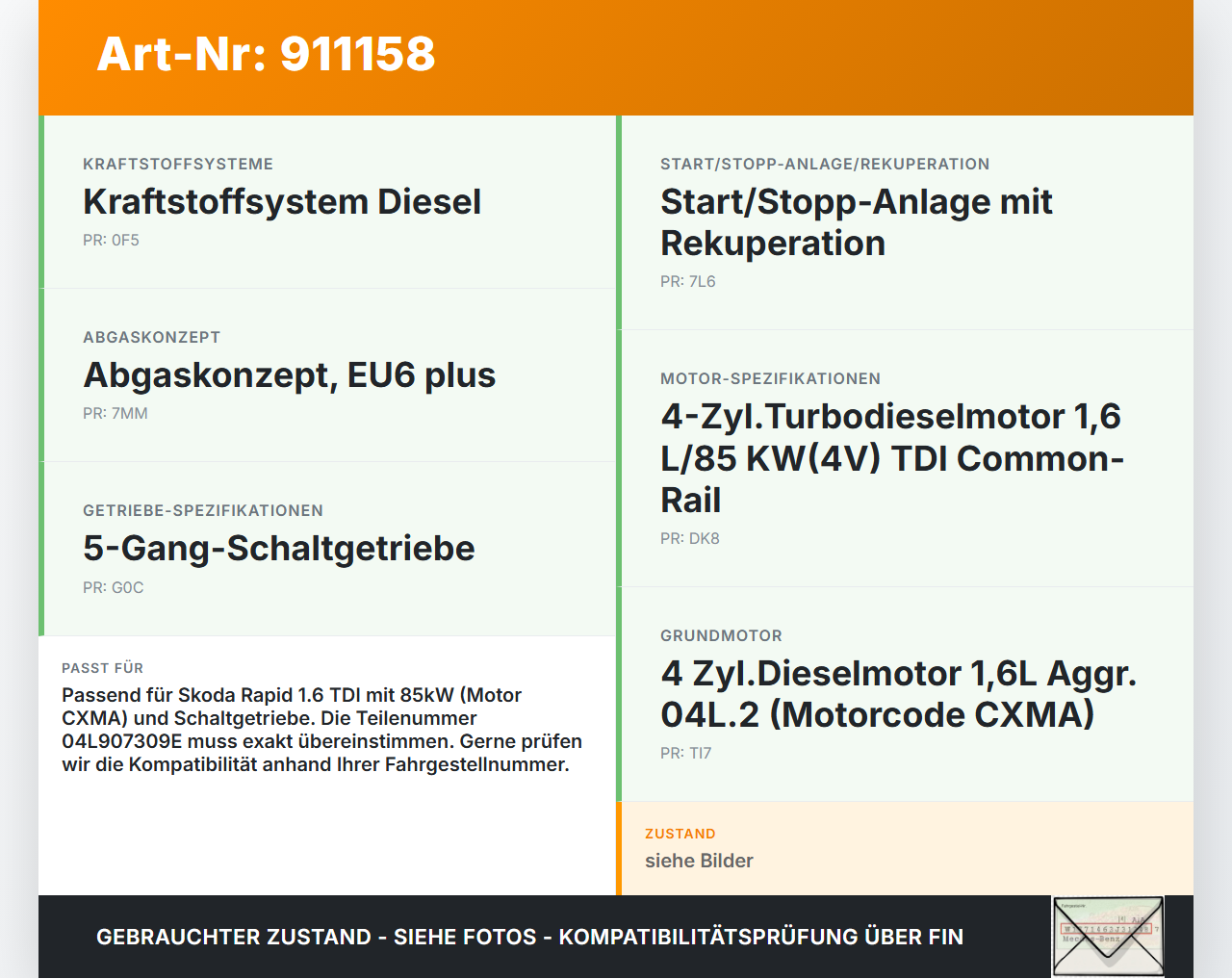 Skoda Rapid NH 12-19 TDI 1,6 85KW Steuergerät ECU für Motor Motorsteuergerät Skoda Rapid NH 12-19 12.01.2017... Vorschau 3