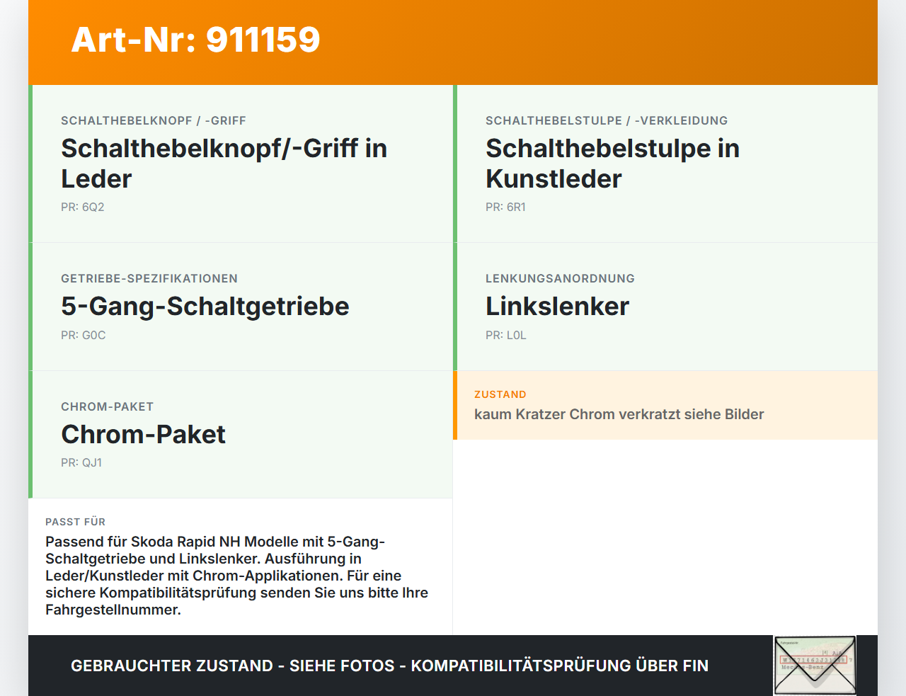 Skoda Rapid NH 12-19 Schaltsack Schaltmanschette Schaltknauf Skoda Rapid NH 12-19 12.01.2017 5JB711113BB gebraucht Vorschau 3