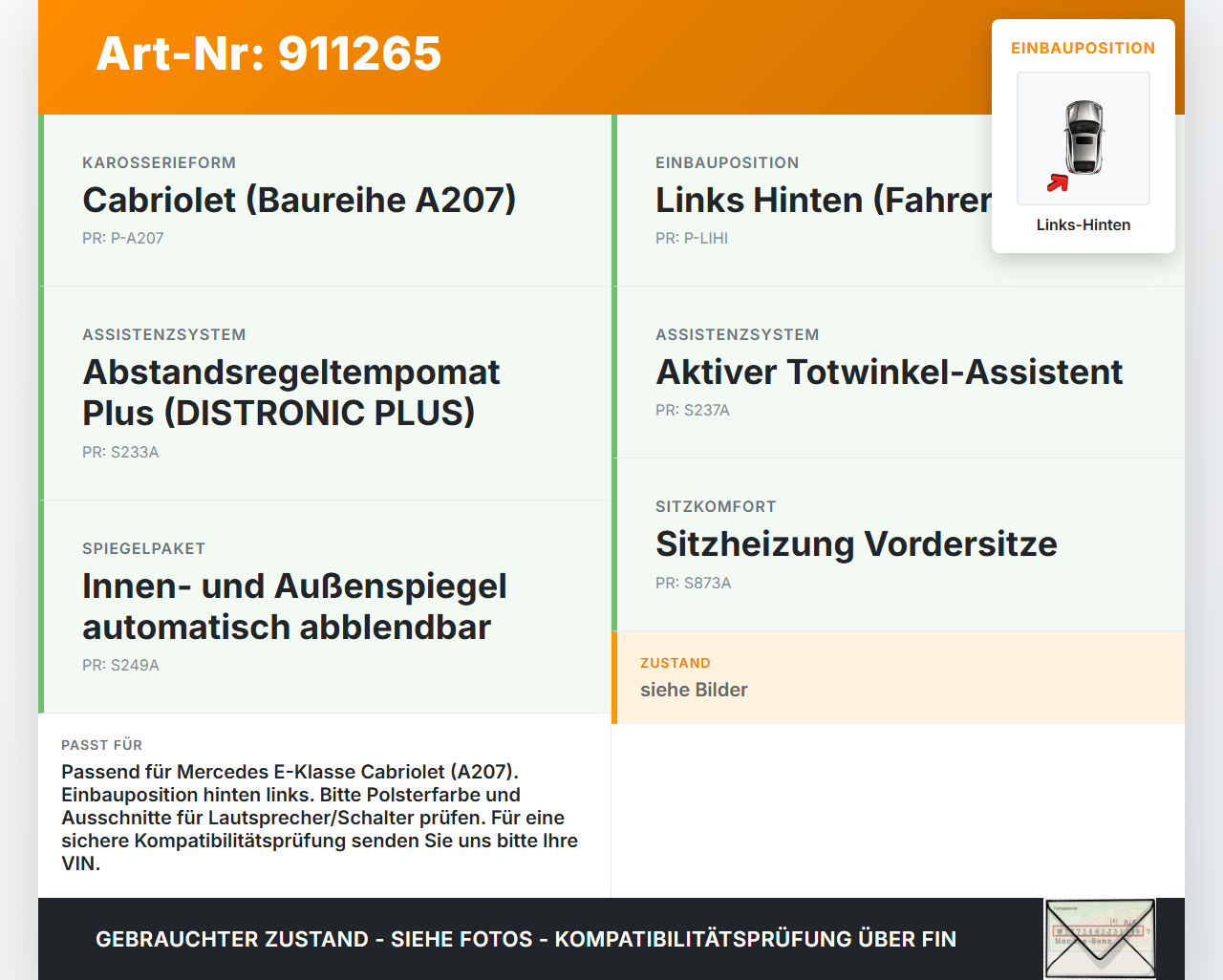 Mercedes A207 C207 E250 11-13 Cabriolet Seitenverkleidung Wandpappe Links Hinten Mercedes A207 C207 E250 11-13... Vorschau 3