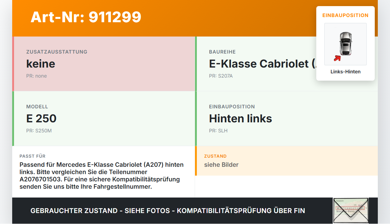 Mercedes A207 C207 E250 11-13 Cabriolet Fensterhebermotor mit Fensterheber Links Hinten Mercedes A207 C207 E250... Vorschau 3
