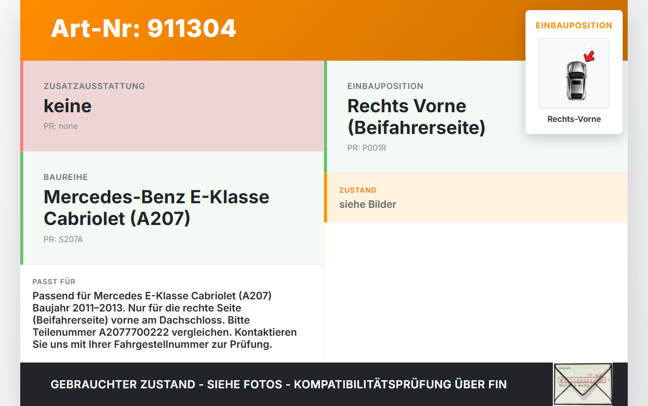 Mercedes A207 C207 E250 11-13 Cabriolet Verriegelung für Dachschloss Rechts Vorne Mercedes A207 C207 E250 11-13... Vorschau 3