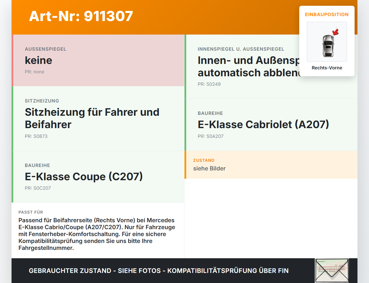 Mercedes A207 C207 E250 11-13 Cabriolet Fensterheberschalter Schalter Rechts Vorne Mercedes A207 C207 E250 11-13... Vorschau 3