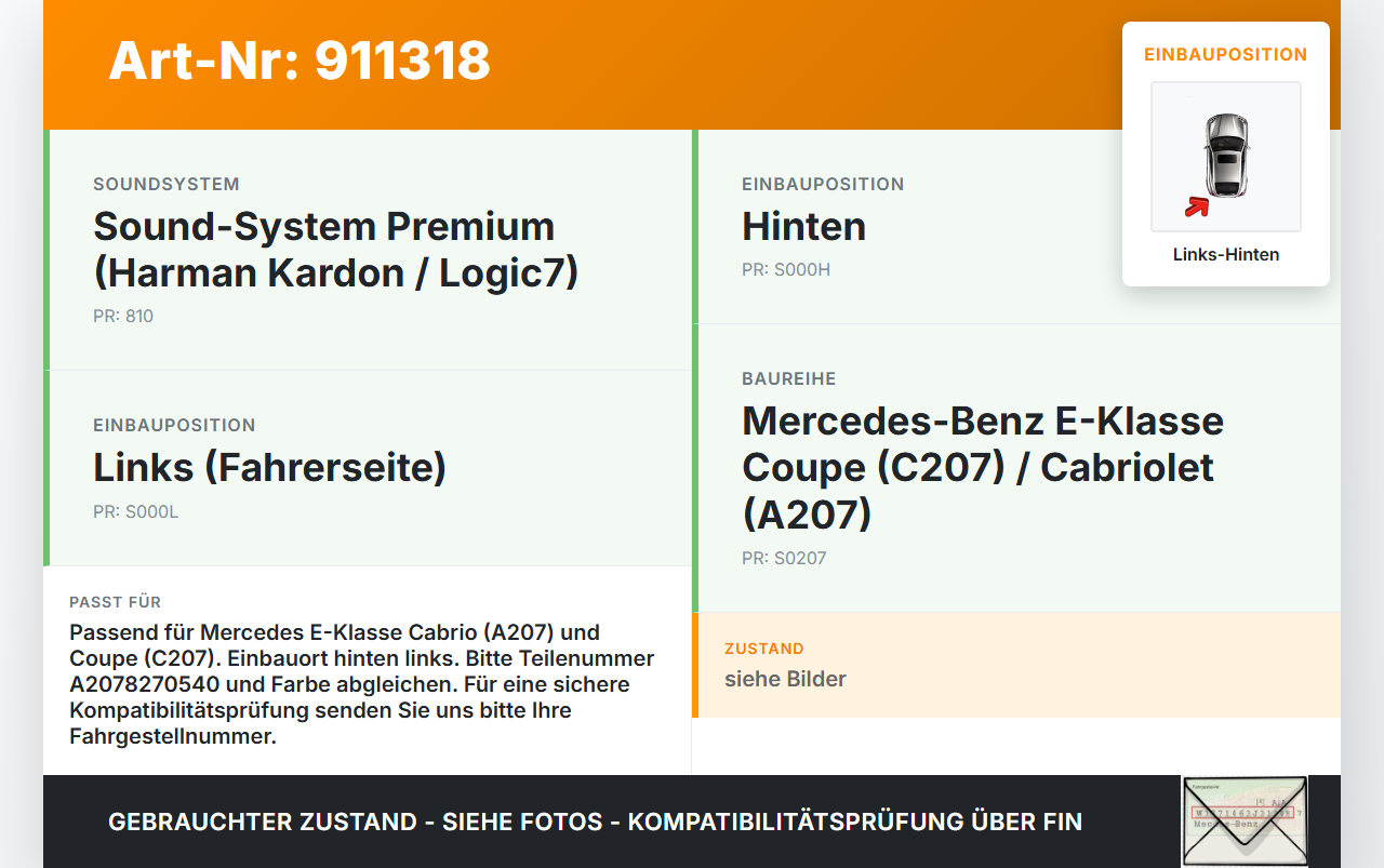 Mercedes A207 C207 E250 11-13 Lautsprecherblende Blende für Lautsprecher Links Hinten Mercedes A207 C207 E250 11-13... Vorschau 3