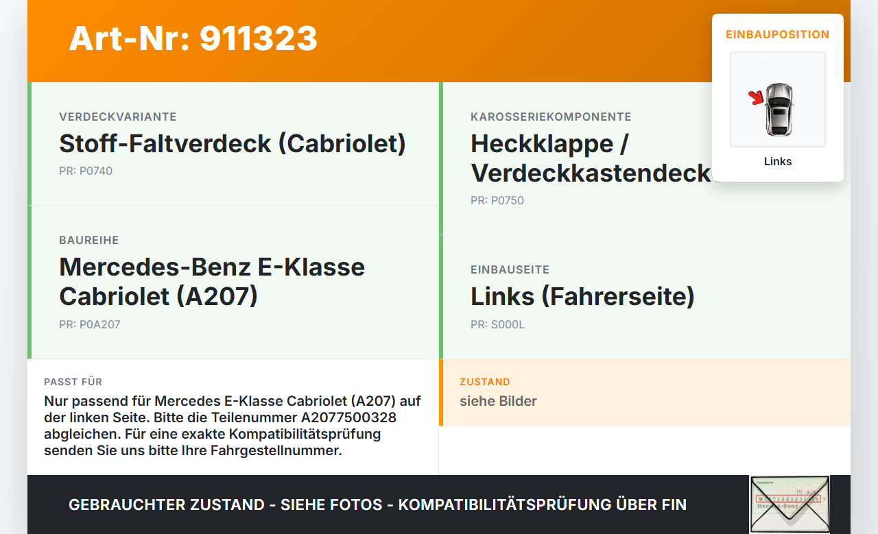 Mercedes A207 C207 E250 11-13 Cabriolet Scharniere Scharnier für Heckklappe Verdeck Links Mercedes A207 C207 E250... Vorschau 3