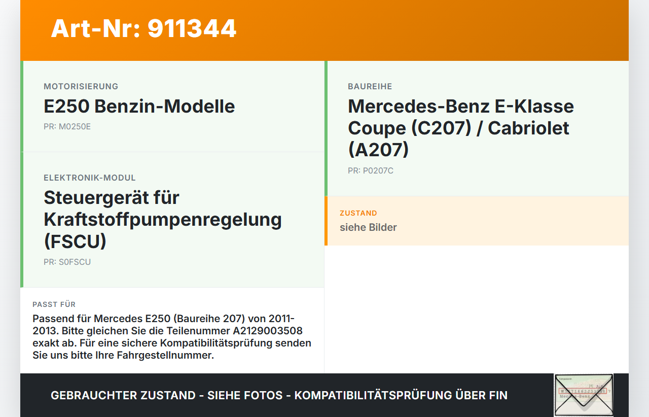 Mercedes A207 C207 E250 11-13 Steuergerät ECU Modul für Kraftstoffpumpe Mercedes A207 C207 E250 11-13 12.09.2011... Vorschau 3