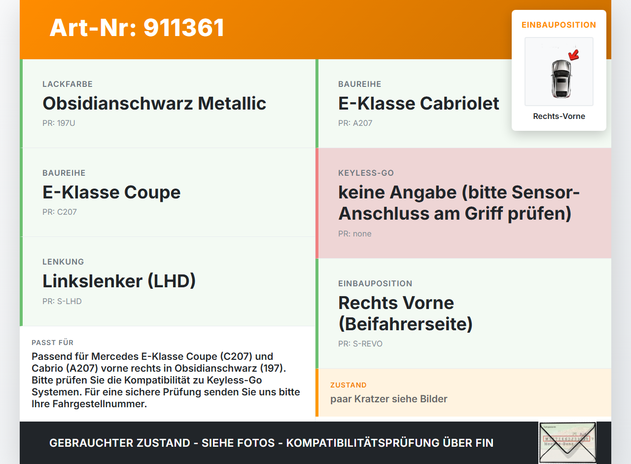 Mercedes A207 C207 E250 11-13 Cabriolet Türgriff Griff aussen Rechts Vorne 197 Mercedes A207 C207 E250 11-13... Vorschau 3
