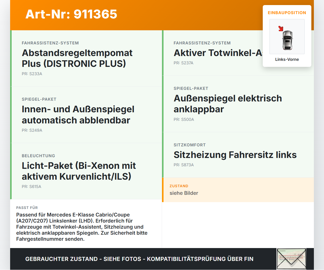 Mercedes A207 C207 E250 11-13 Cabriolet Kabelbaum Tür und Fensterheber Links Vorne Mercedes A207 C207 E250 11-13... Vorschau 3