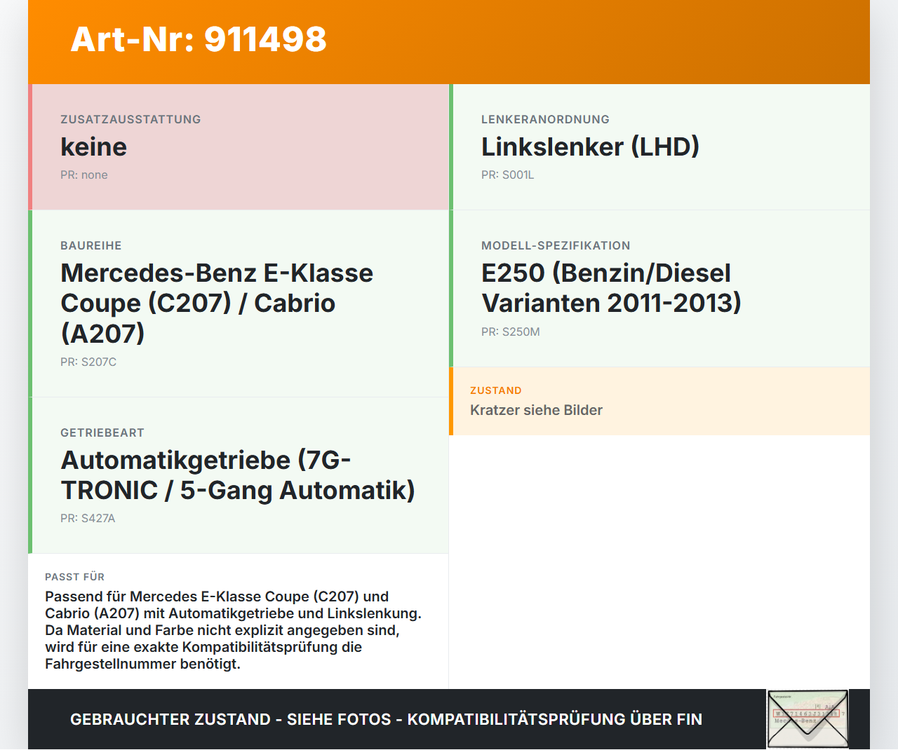 Mercedes A207 C207 E250 11-13 Blende für Schaltkulisse Ganganzeige Mercedes A207 C207 E250 11-13 12.09.2011... Vorschau 3