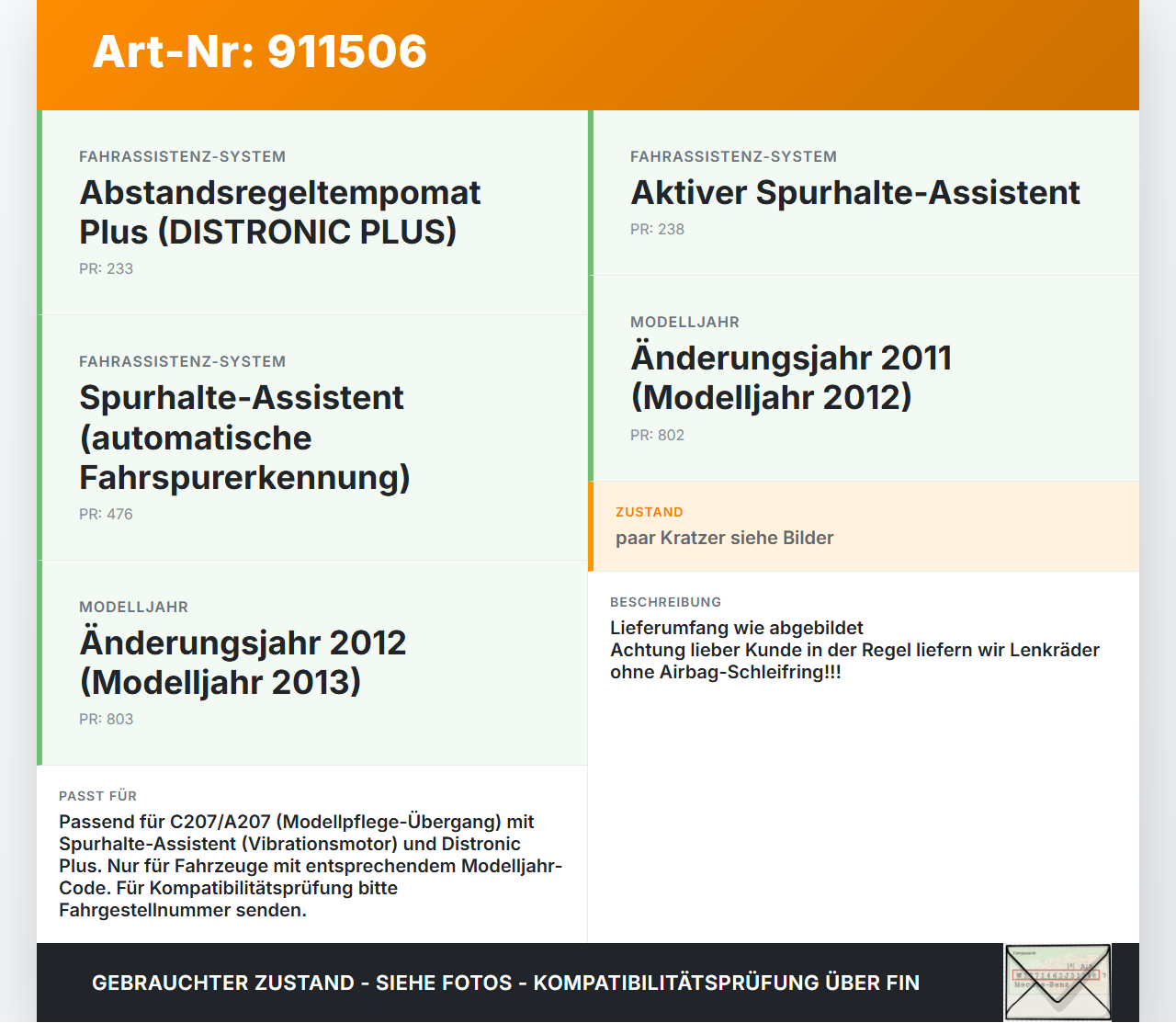 Mercedes A207 C207 E250 11-13 Lenkrad ohne Airbag Mercedes A207 C207 E250 11-13 12.09.2011 A2184602703 gebraucht Vorschau 3