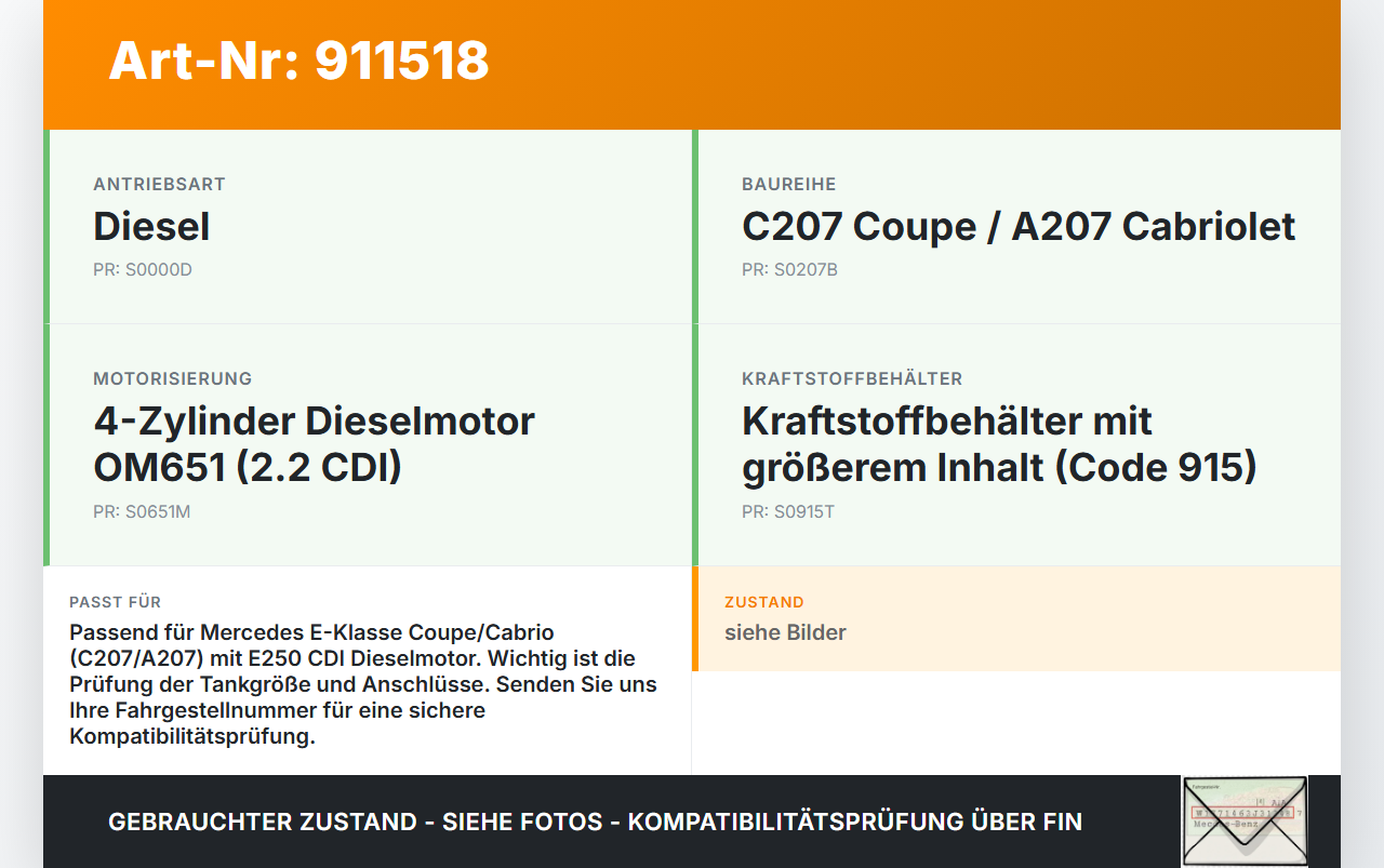 Mercedes A207 C207 E250 11-13 CDI 2,2 150KW Kraftstoff Tankgeber Mercedes A207 C207 E250 11-13 12.09.2011... Vorschau 3